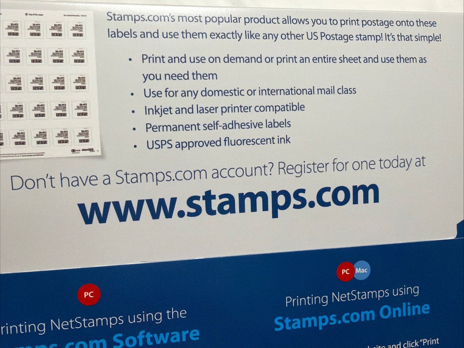 Stamps.com White Netstamps 50 Printable Sheets