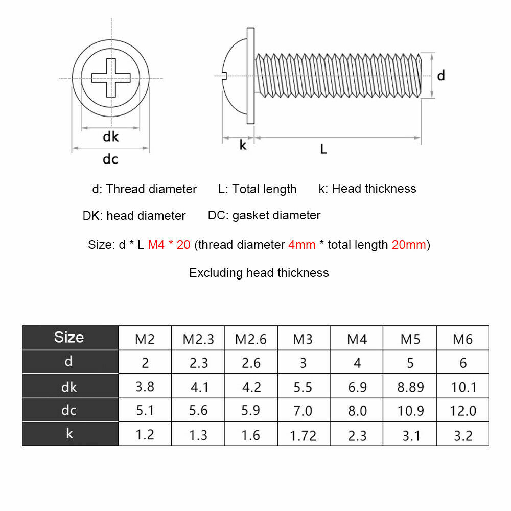 M1.4 M2 M2.5 M3 M4 M5 M6 Flange Phillips Pan Head Machine Screws Bolt Black Zinc