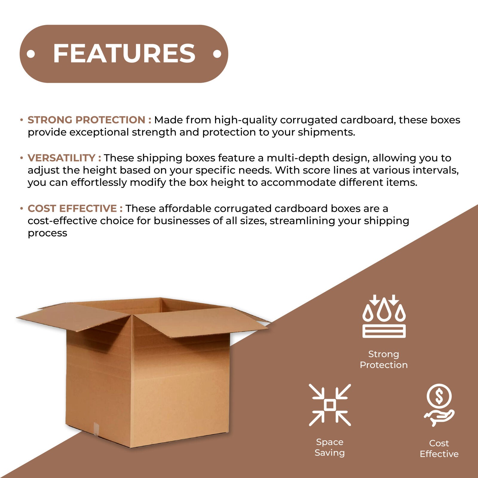 14 x 14 x 14″ Multi-Depth Corrugated Boxes, Brown 25/Bundle ECT-32