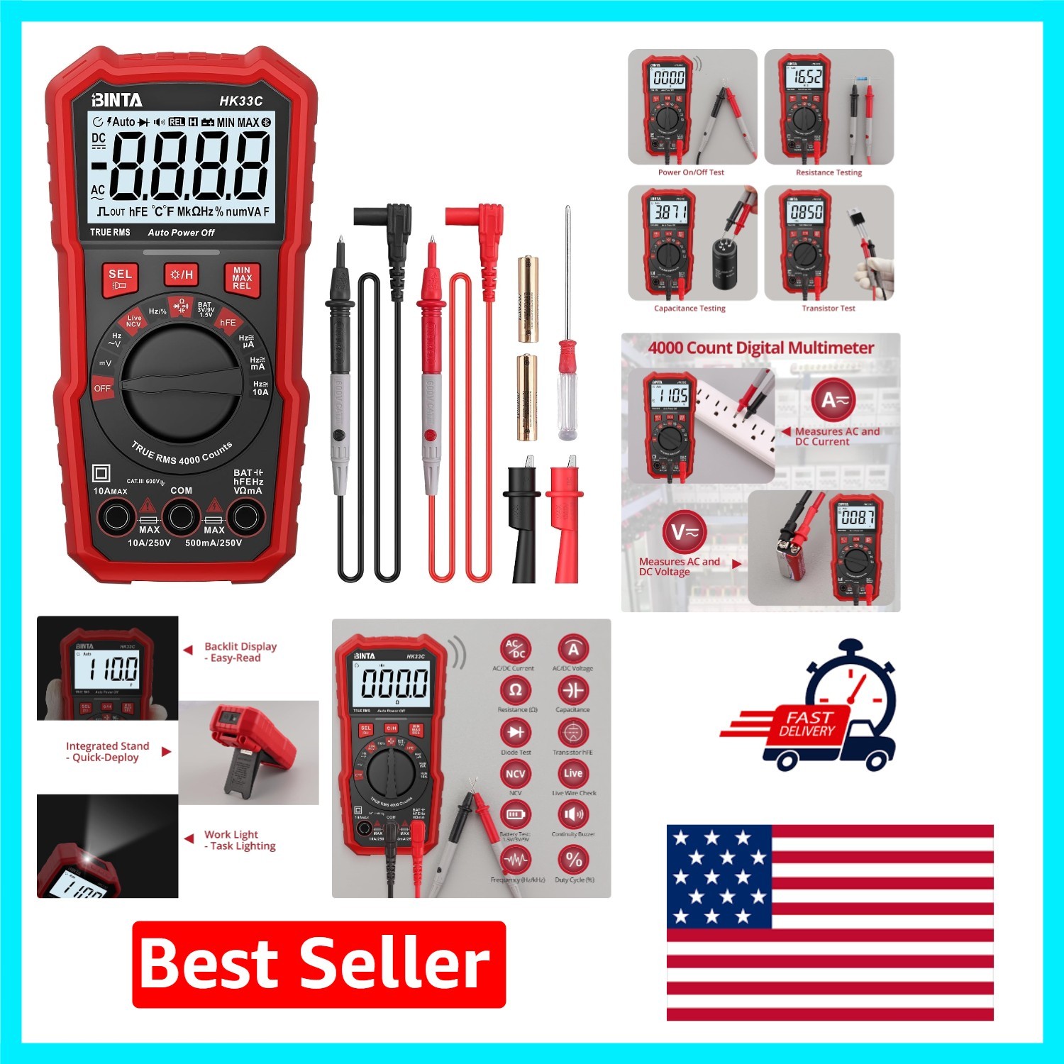 4000 Counts TRMS Digital Multimeter with Auto-Ranging & NCV Live Wire Detection