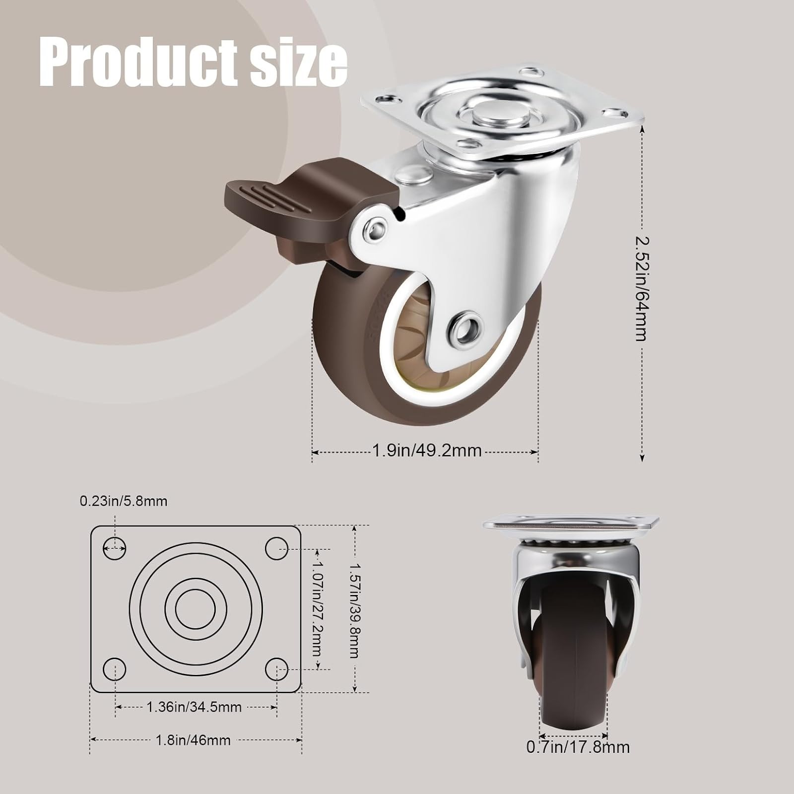 2 Inch Swivel Caster Wheels Set of 4 Heavy Duty Locking Plate