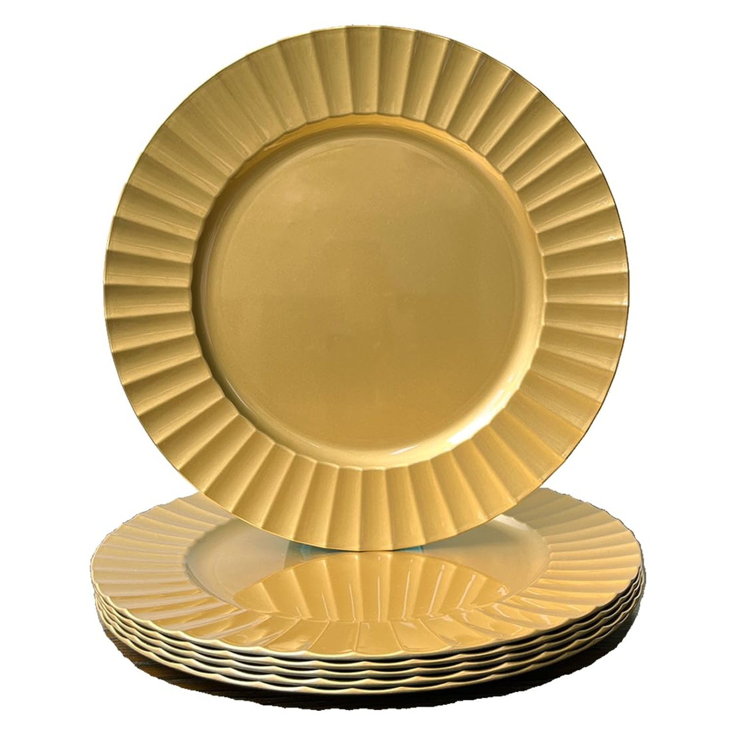 13″ Gold Charger Plates, Round Plate Chargers with Waved Scalloped Rim, Plast…
