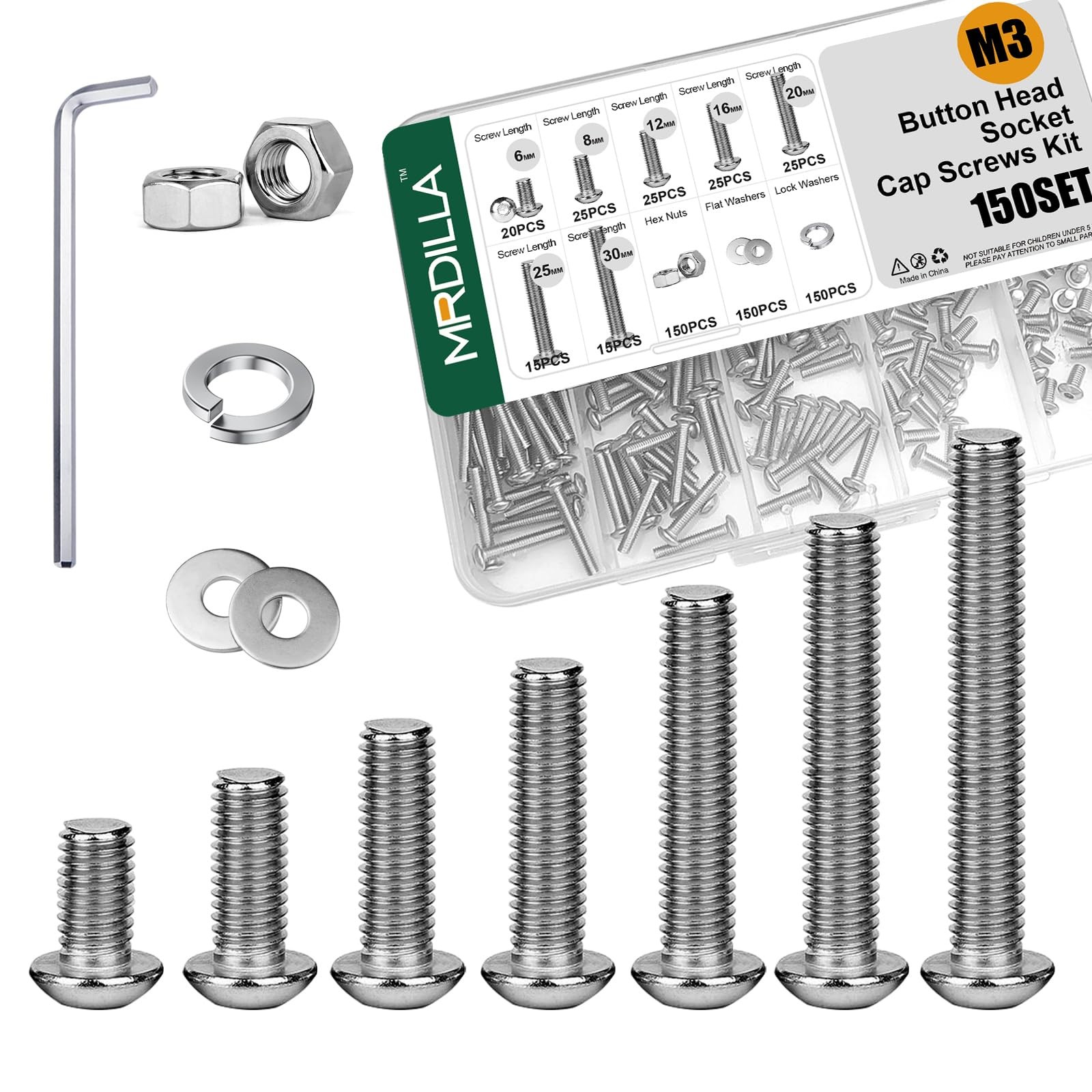 601Pcs M3 Nuts and Bolts Assortment Kit, Hex Socket Button Head Screws with L…