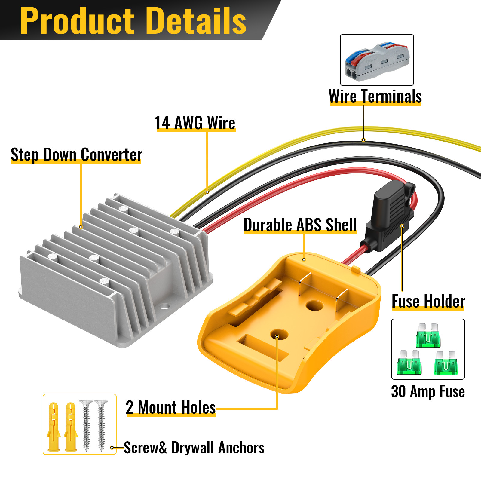 DC 20V to 12V Step Down Converter Compatible with Dewalt 20V Battery
