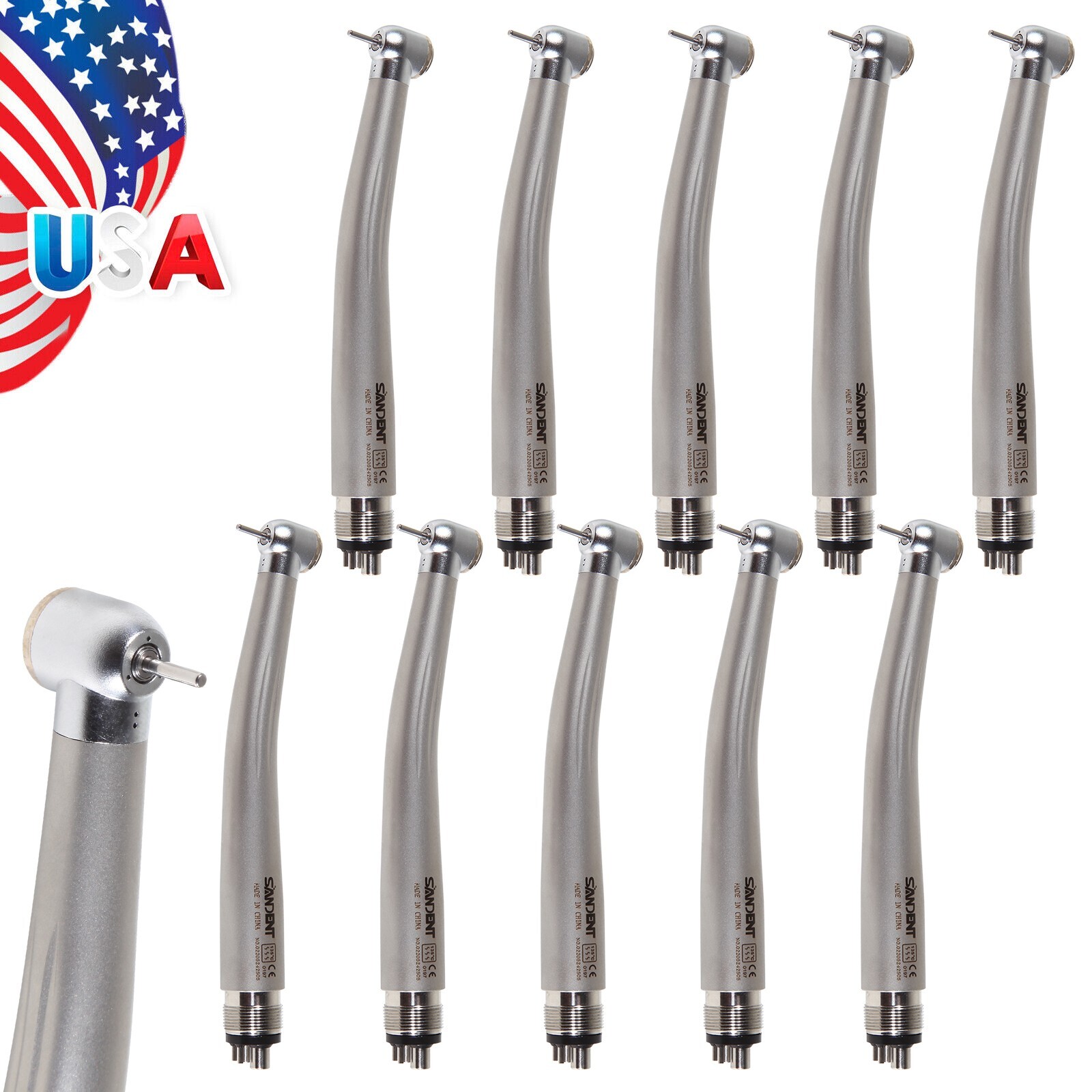 10 SANDENT NSK Style Dental High Speed Handpiece Push Button 4 Hole Pana Max ST4