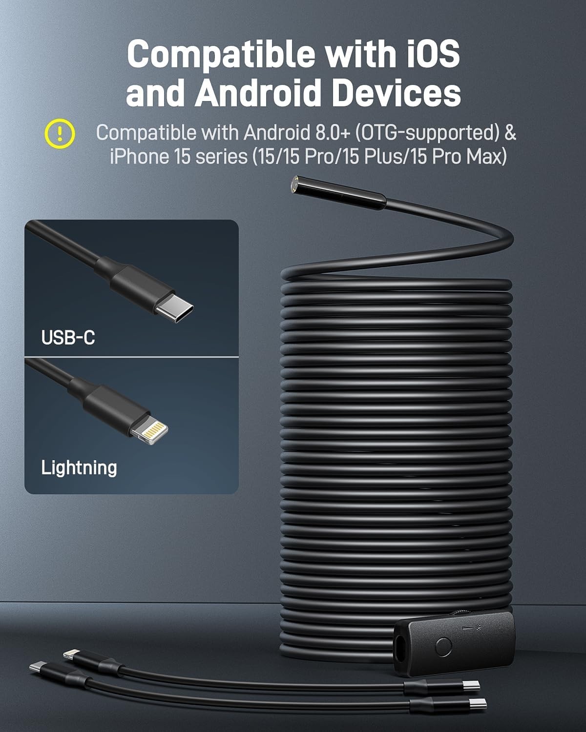 Endoscope Camera 1920P HD Borescope Inspection Camera for iPhone and Android 15M
