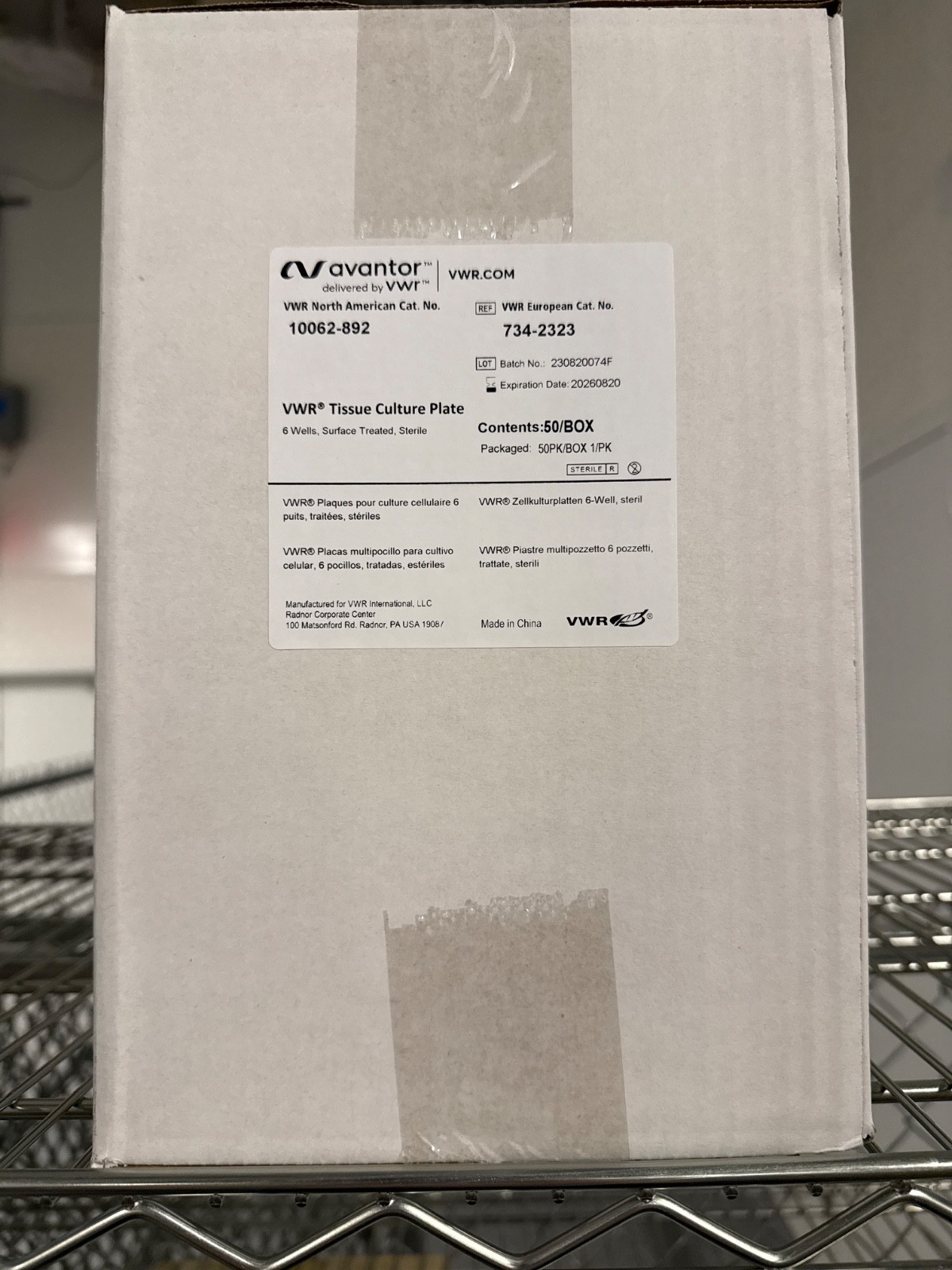 VWR tissue culture plate, 6 well, tissue treated, sterile, 50/box