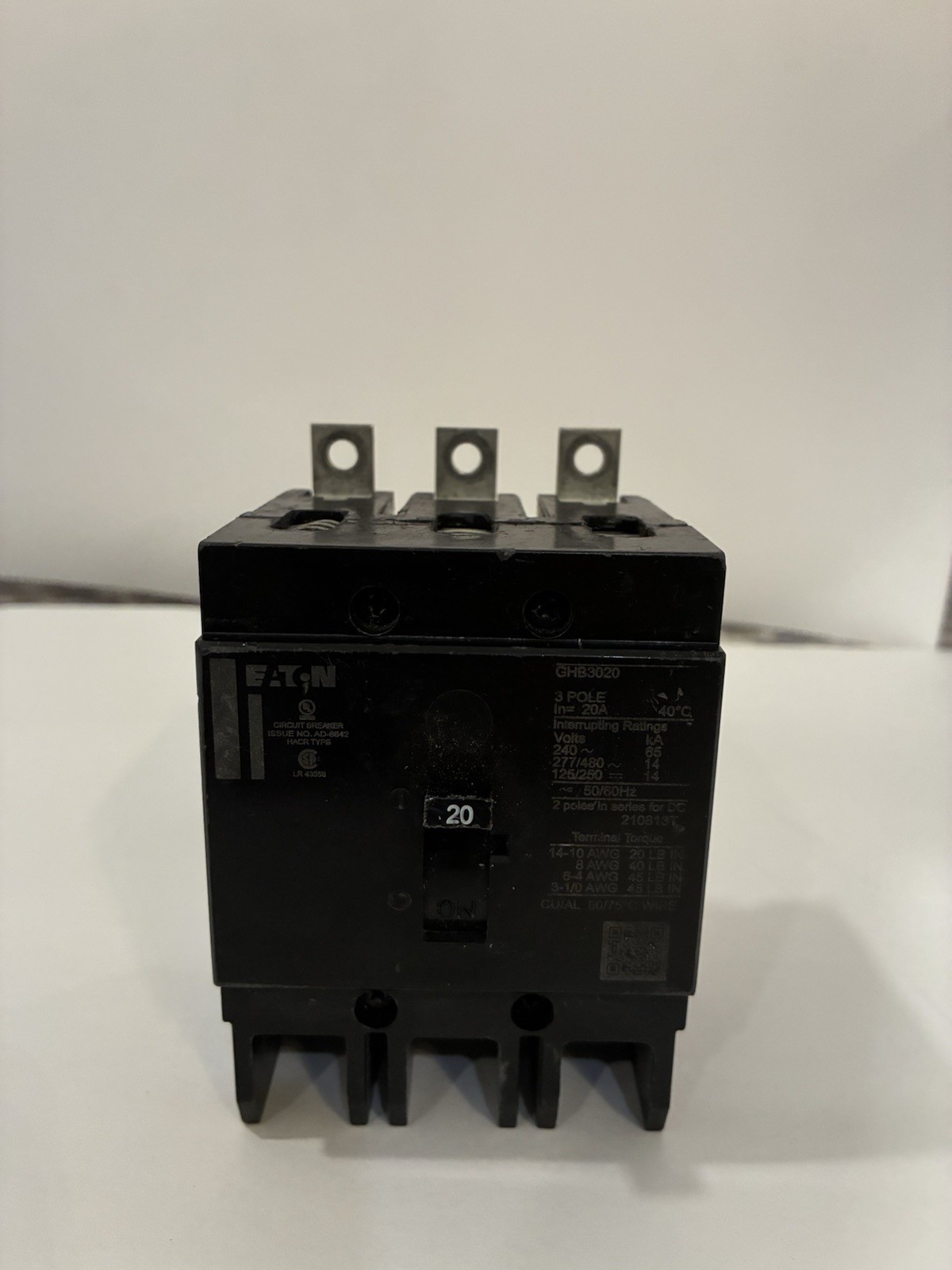 EATON GHB3020 BOLT-ON CIRCUIT BREAKER, GHB, 3-POLE, 20A, 277/480V