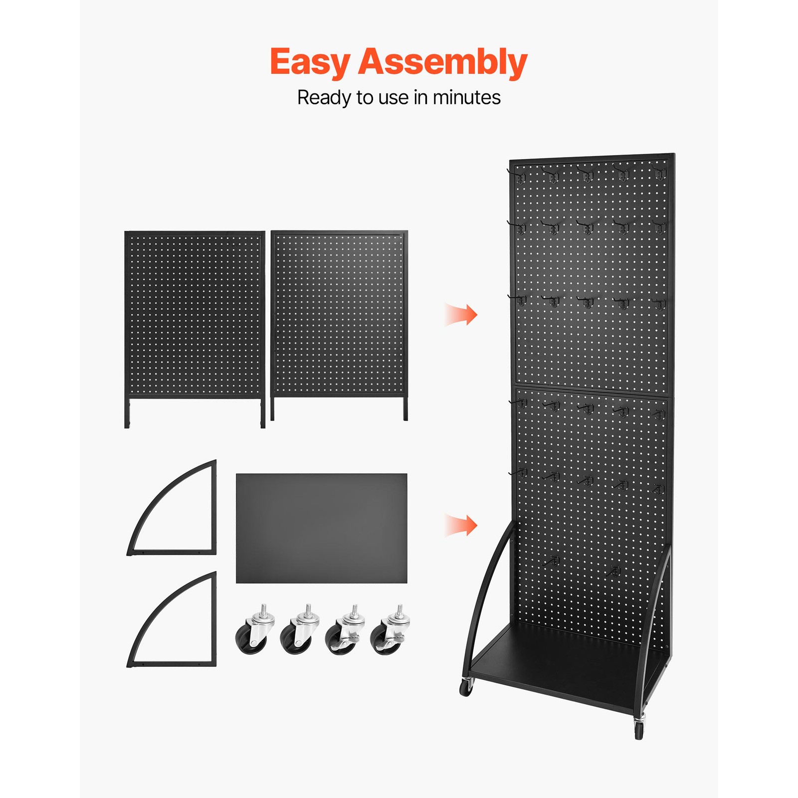 Pegboard Display Stand with 30 Hooks Pegboard Panels Display with a Plate Black