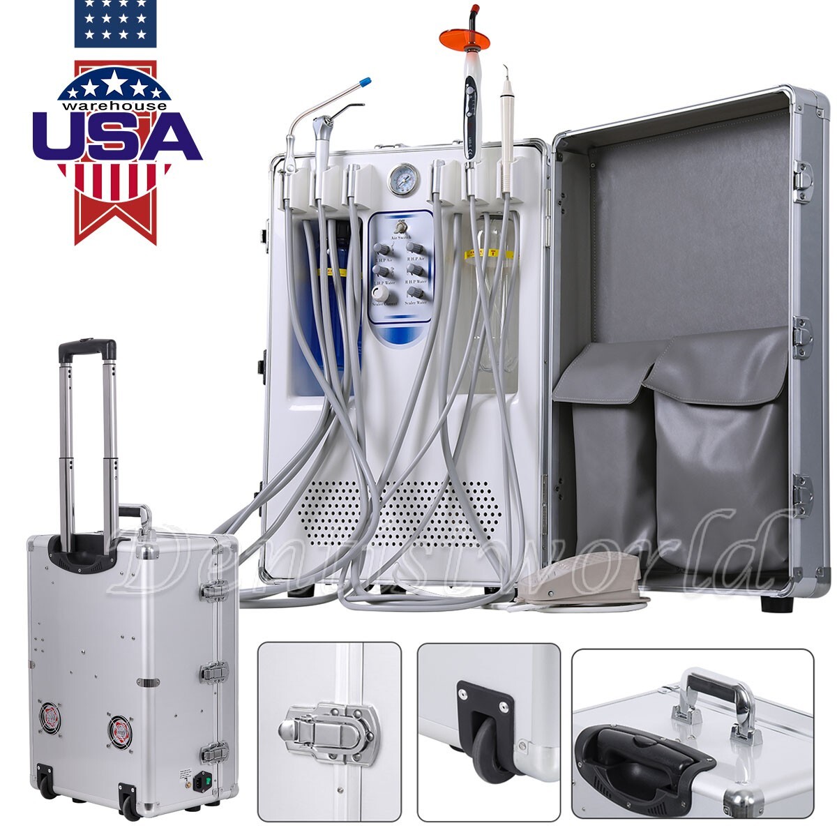 Portable Dental Delivery Unit Air Compressor Syringe scaler Suction System 4Hole