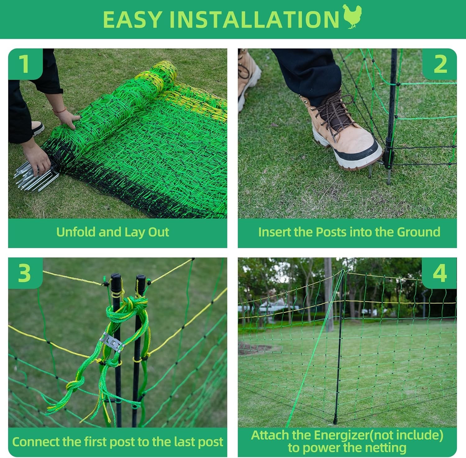 Portable Electric Poultry Netting Fence 47.5″H x 168′ L Livestock Nets Mesh