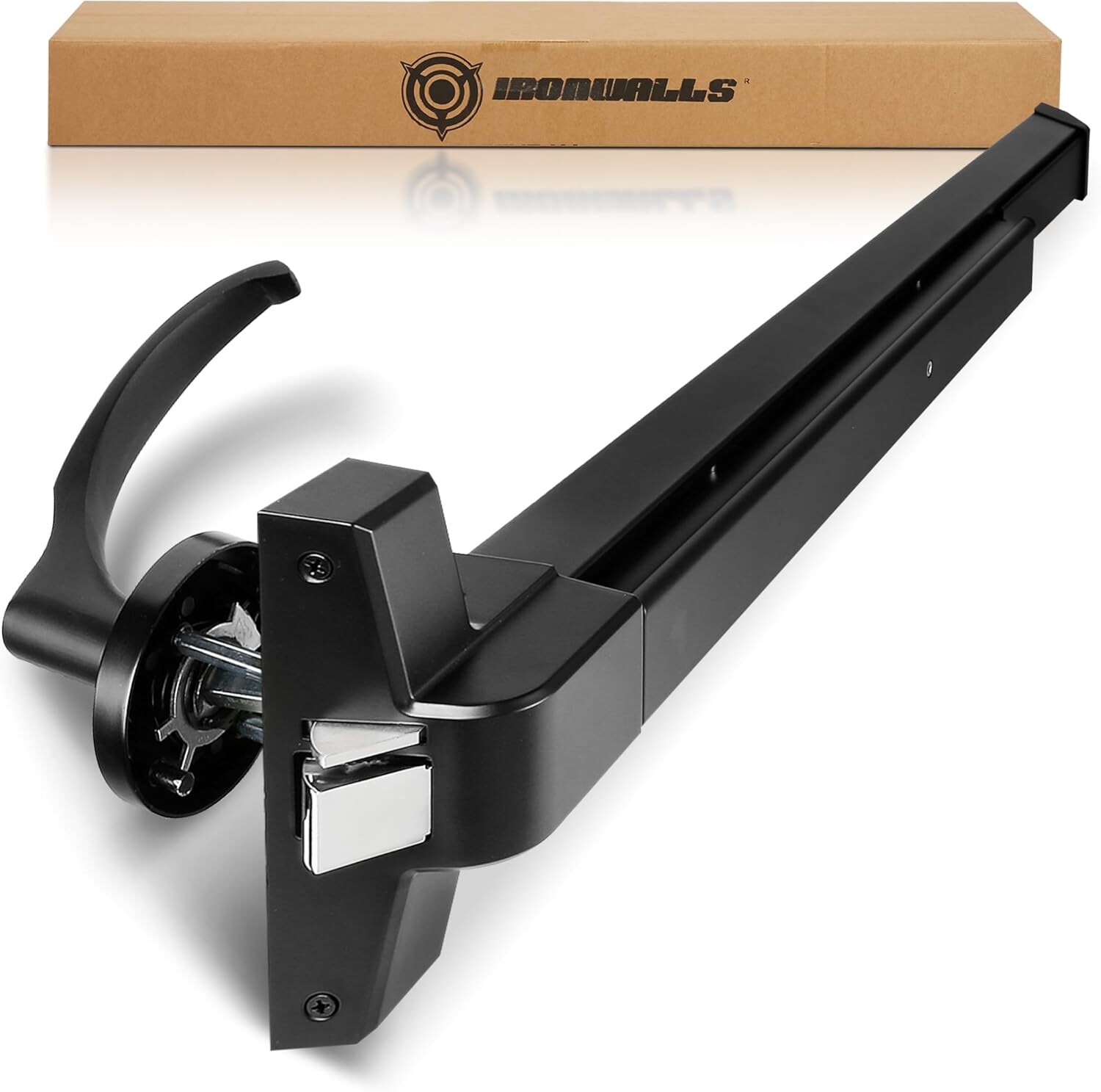 IRONWALLS Door Push Bar Panic Exit Device Aluminum w/ Handle Lever, Black 32-47”