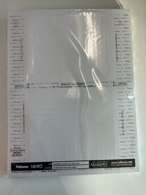 50 FELLOWES NEATO PHOTOMATTE 10.4MM CD CASE TRAYLINERS 69142, 50 SHEETS/PK