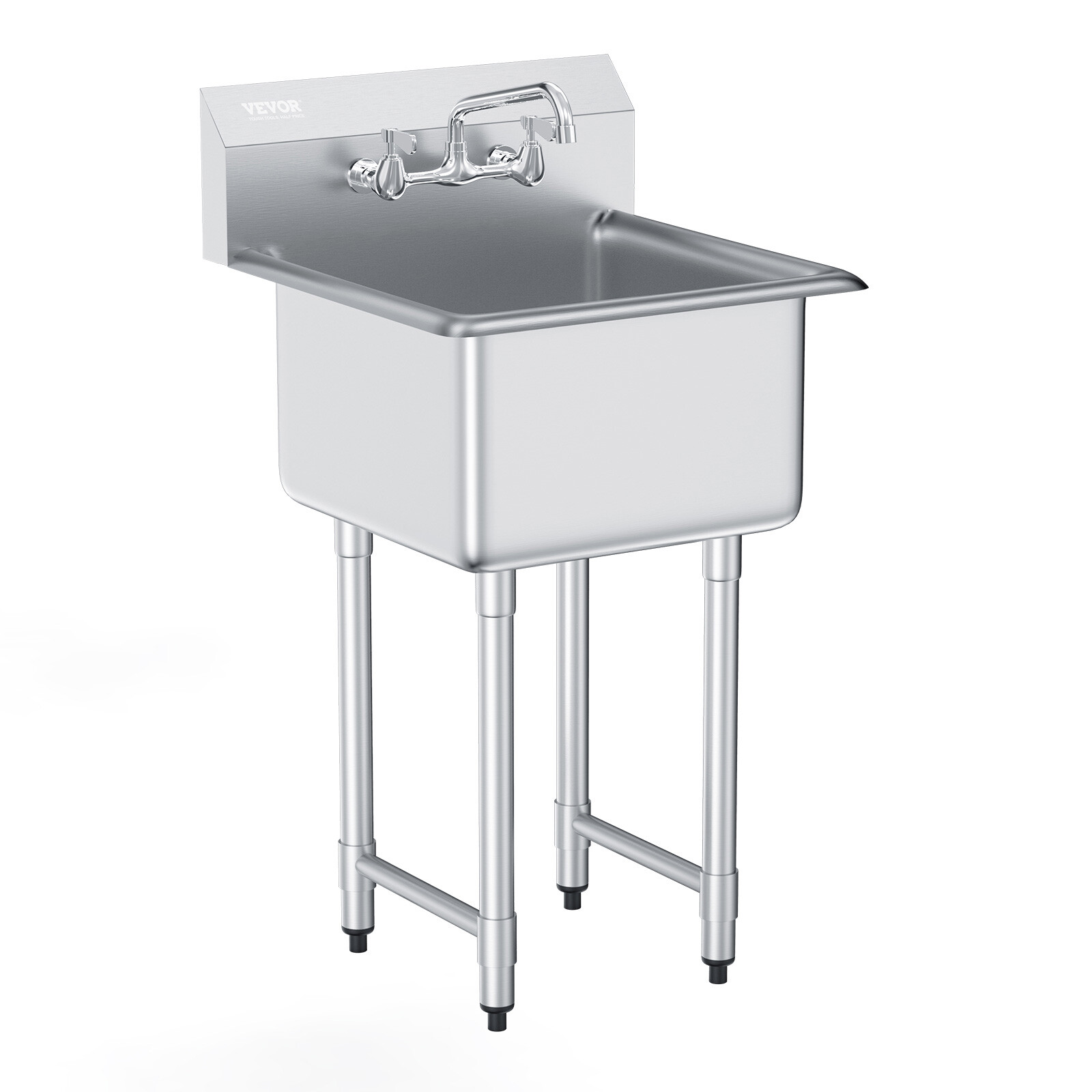 VEVOR 18″ x 18″ Commercial Utility Sink 1 Compartment Stainless Steel w/ Faucet