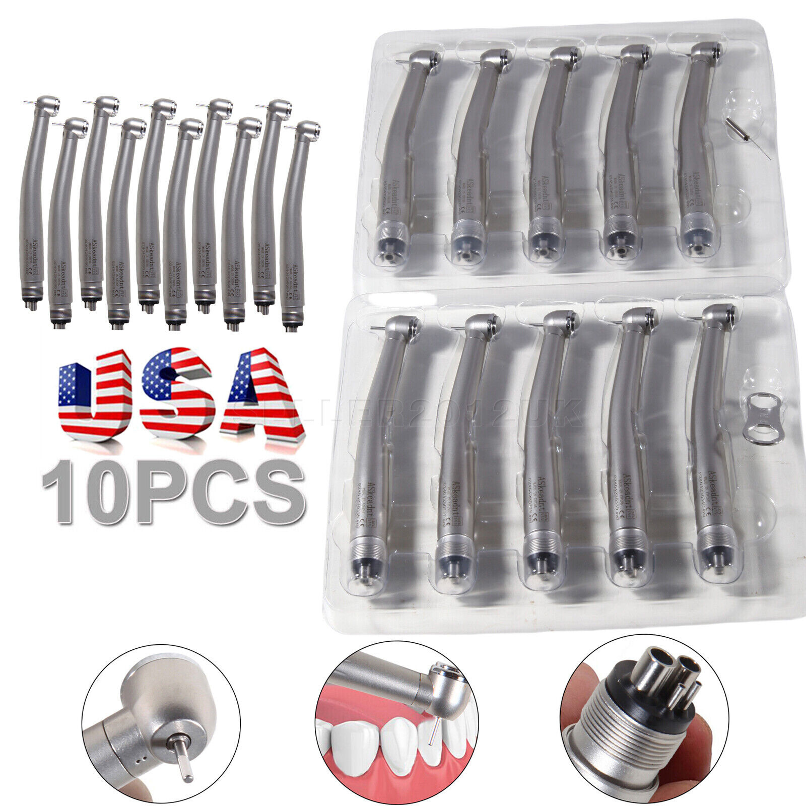 10 PCS Dental PANA MAX Style High Speed Handpiece Push Button 4 Hole Midwest
