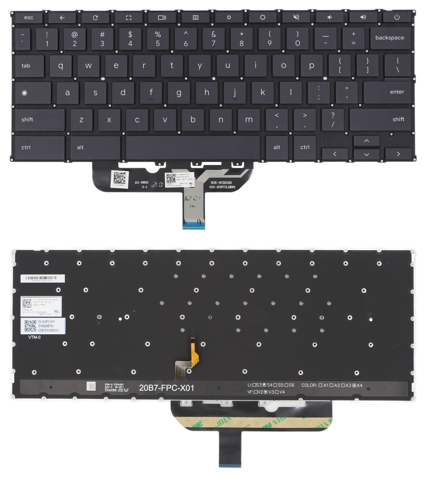 Black Backlit US Keyboard For Chromebook CX9400 CX9400CEA Flip C490 *tn