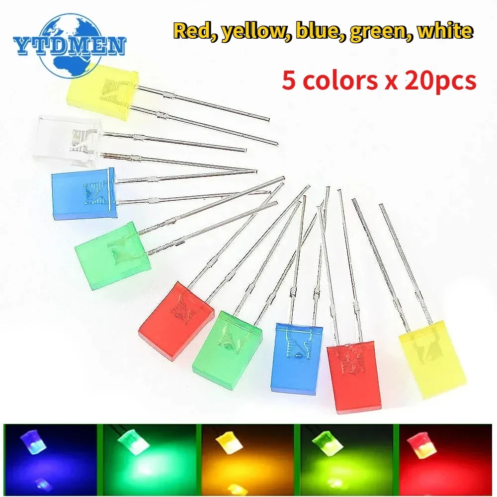 100Pcs/Lot Square 2*5*7Mm LED Diode 2X5X7Mm 5 Colors Red Yellow Green Blue White