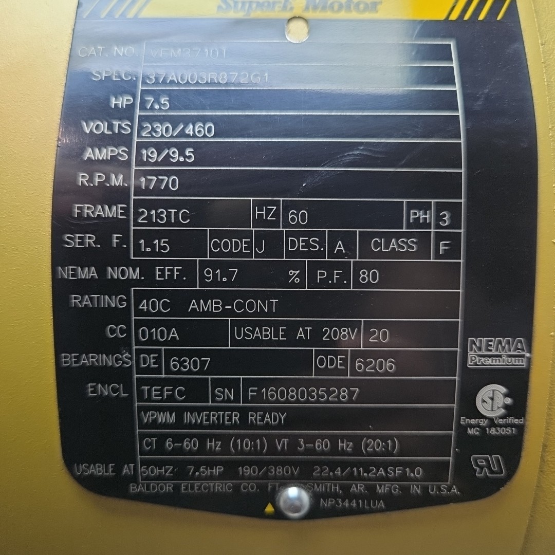 Baldor VEM3710T 7.5 Hp Electric Motor 230/460 1770Rpm 213Tc Frame Tefc 3Ph