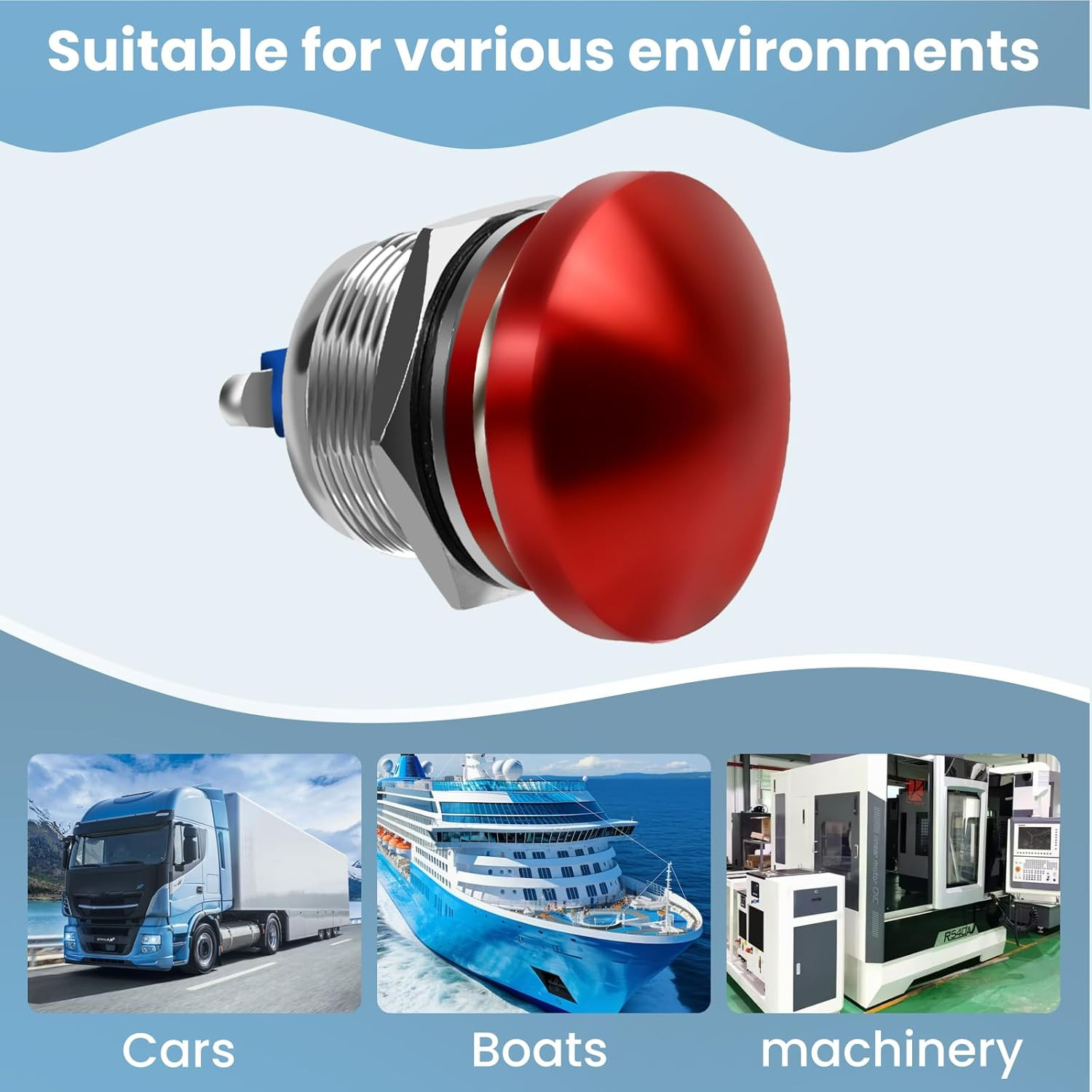 Red Mushroom Head Momentary Push Button Switch IP65 Waterproof 12V 24V 110V 250V