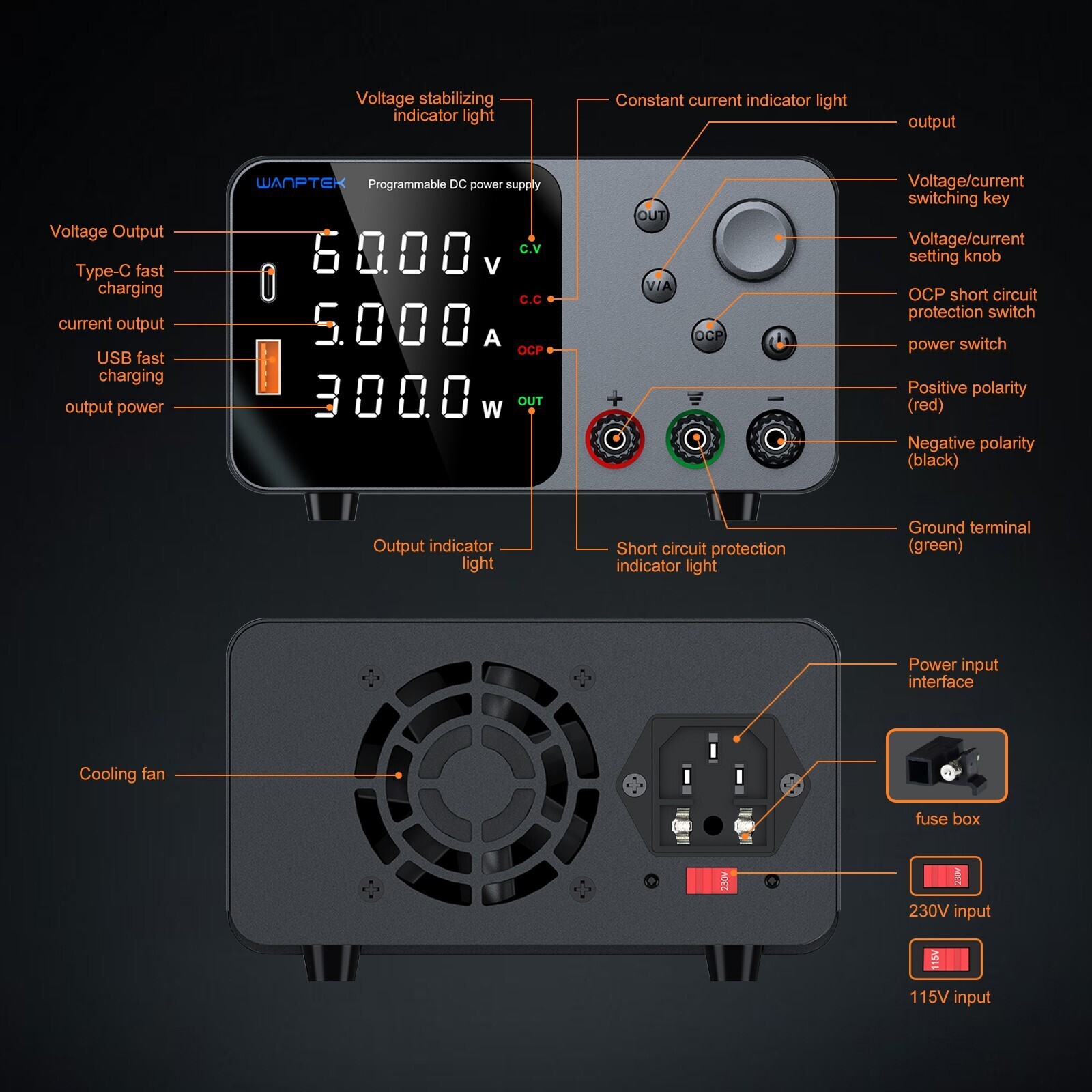 DC Adjustable 0-30V 60V 120V 160V 0-2A 3A 5A 10A Lab Variable Power Supply Bench