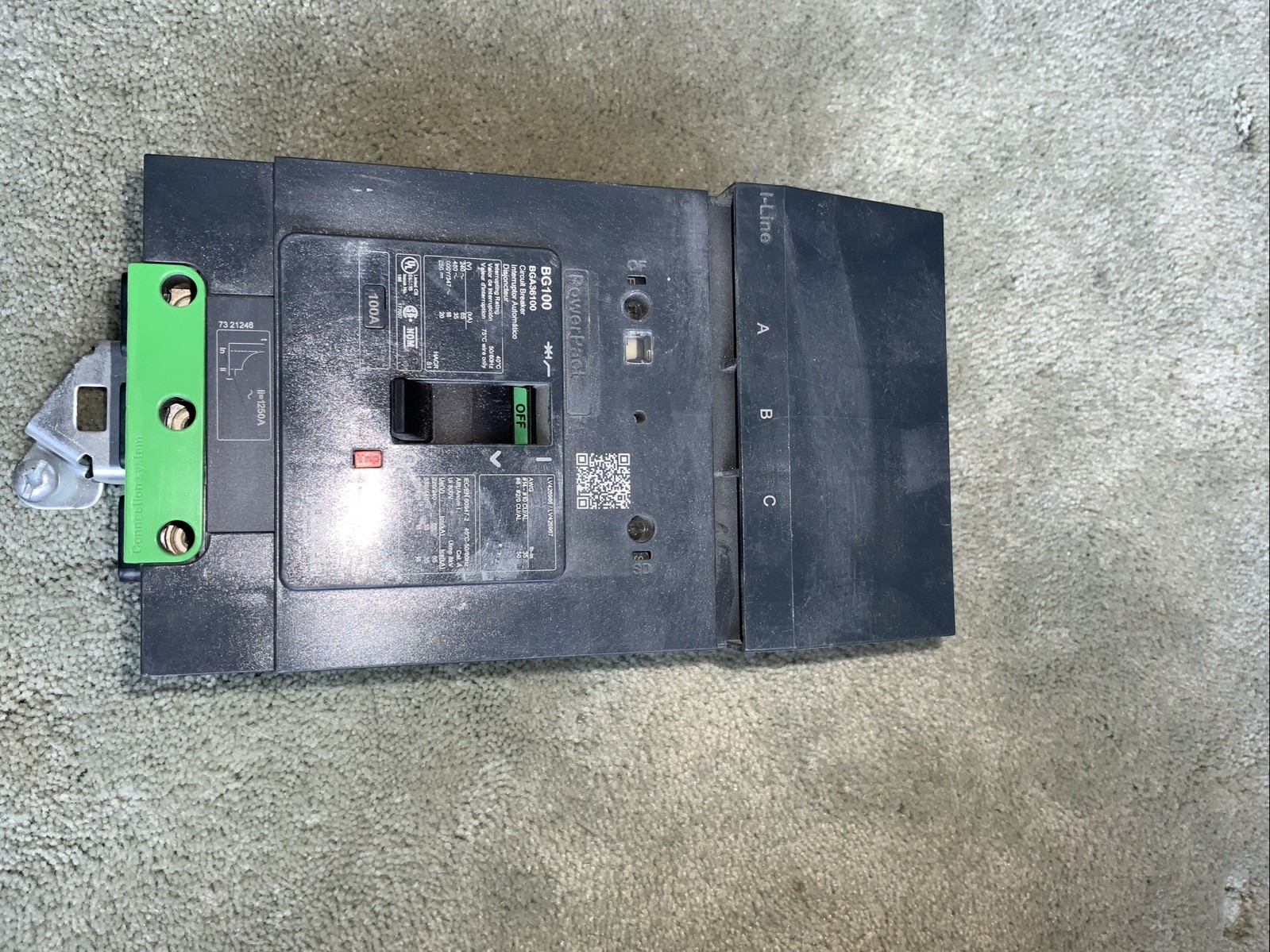PowerPact I-Line BG100 BGA36100 Square D 100A 3-Pole Circuit Breaker