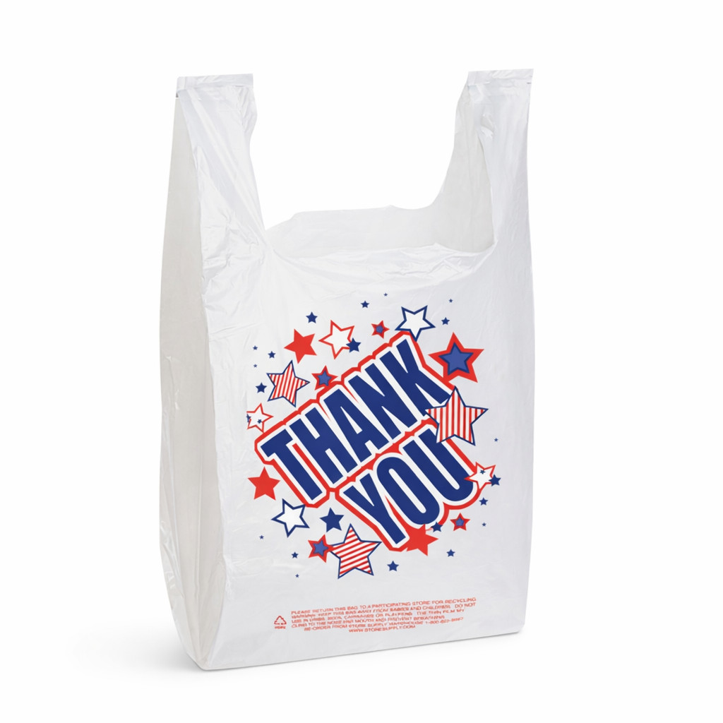 Americana Thank You T-Shirt Bags 11.5x6x21 Plastic Grocery Shopping 0.48 mil