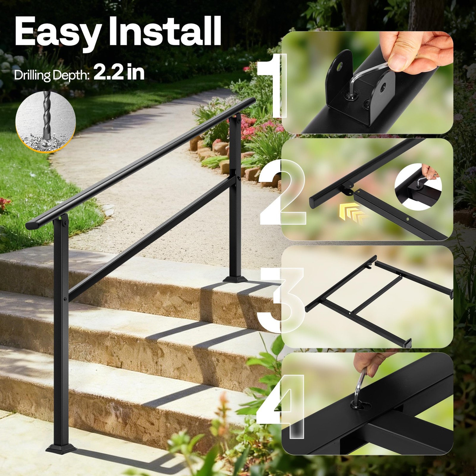 Vivohome 2-Pack 4 Step Hand Rails Outdoor Steps Galvanized Steel Railing