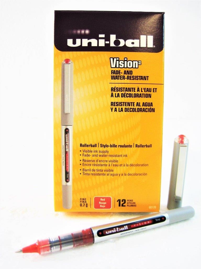(36-Pens) Uni-ball Onyx Red Ink Fine Point Roller Ball Pen, 3-Dozen, New (60139)