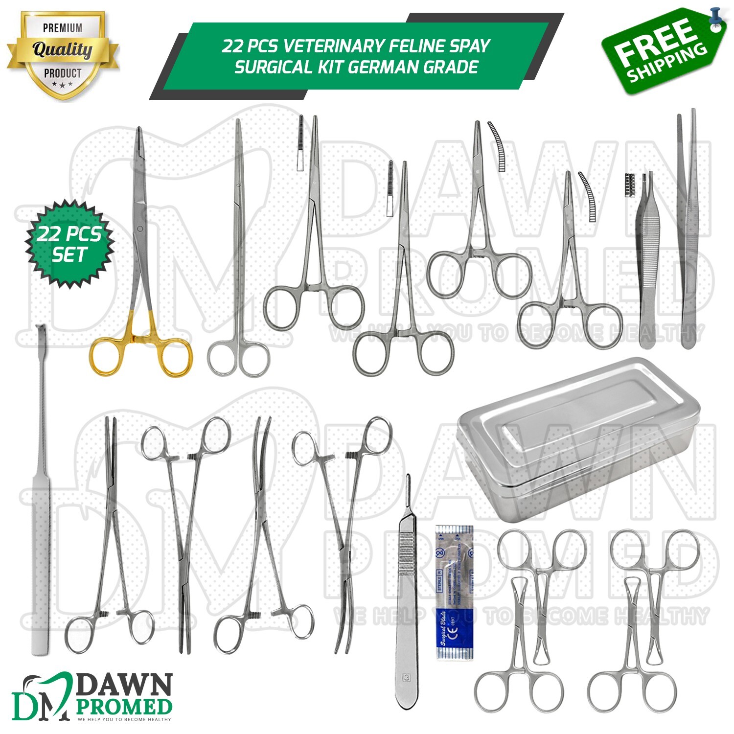 22 Pcs Veterinary Feline Spay Surgical Kit German Grade Instruments Set