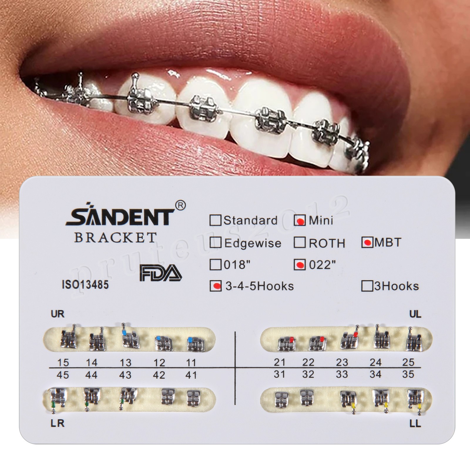 Dental Orthodontic Braces Brackets Mini Roth.022 Hook345/Arch Wire Nature CE