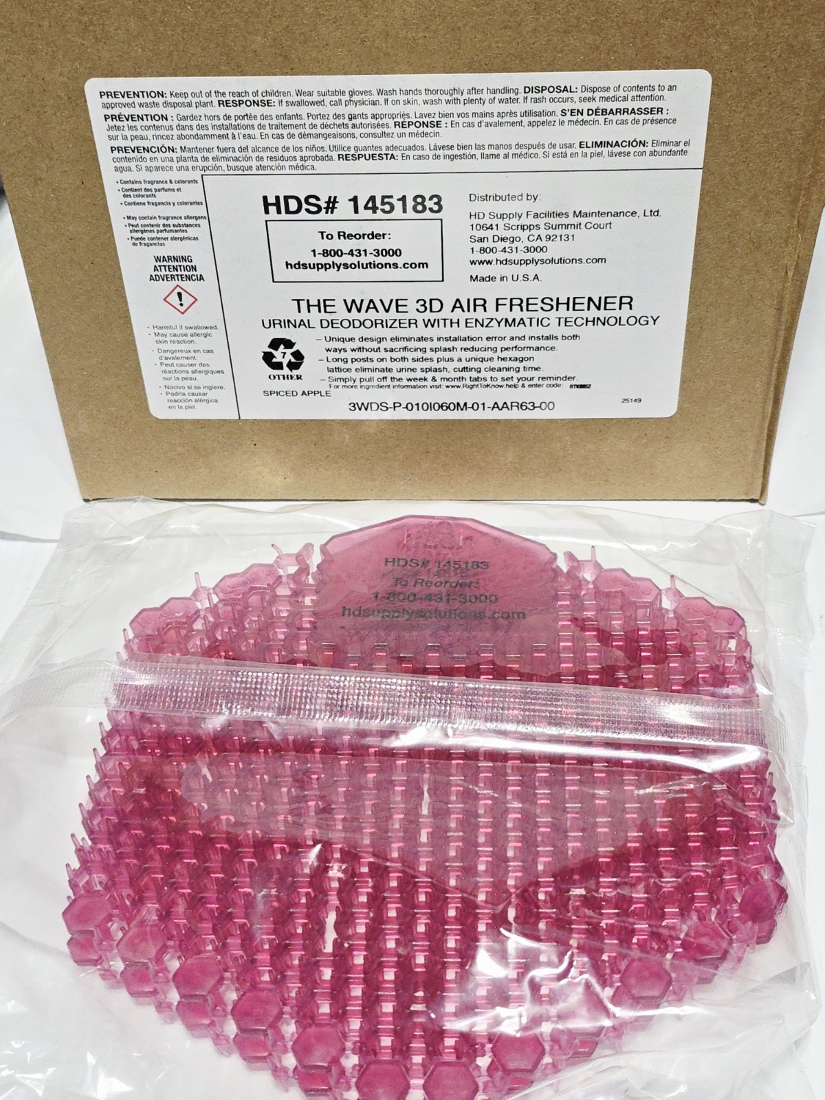 The Wave 3D Urinal Deodorizer w/ Enzymatic Technology SPICED APPLE Scent pk/10