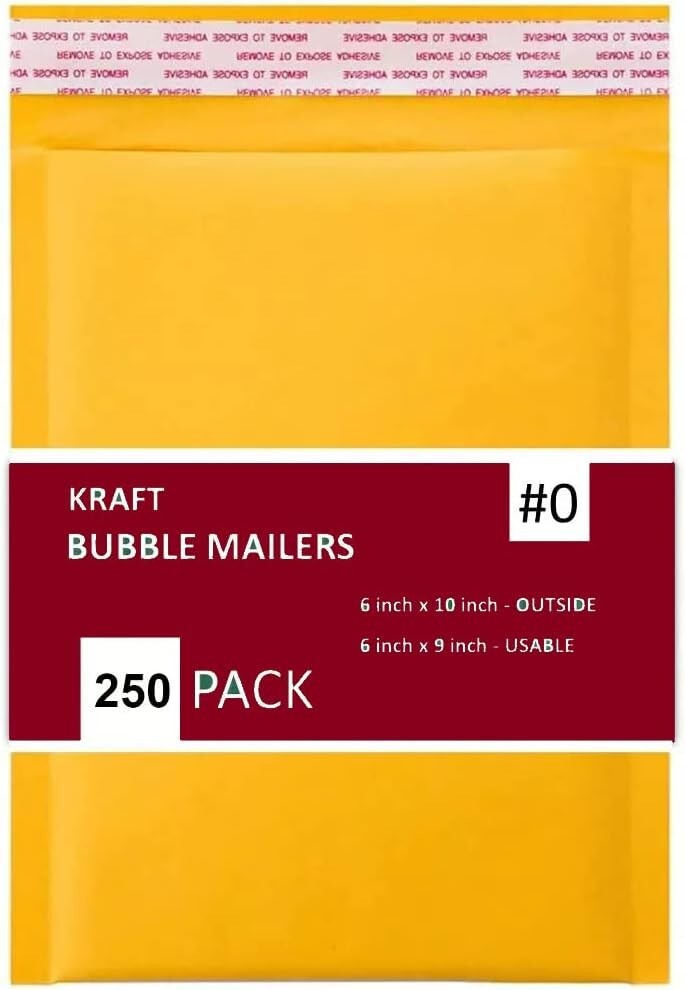 250 PC 6×10 Inches 250 Pack Kraft Bubble Mailers Yellow Padded Envelopes
