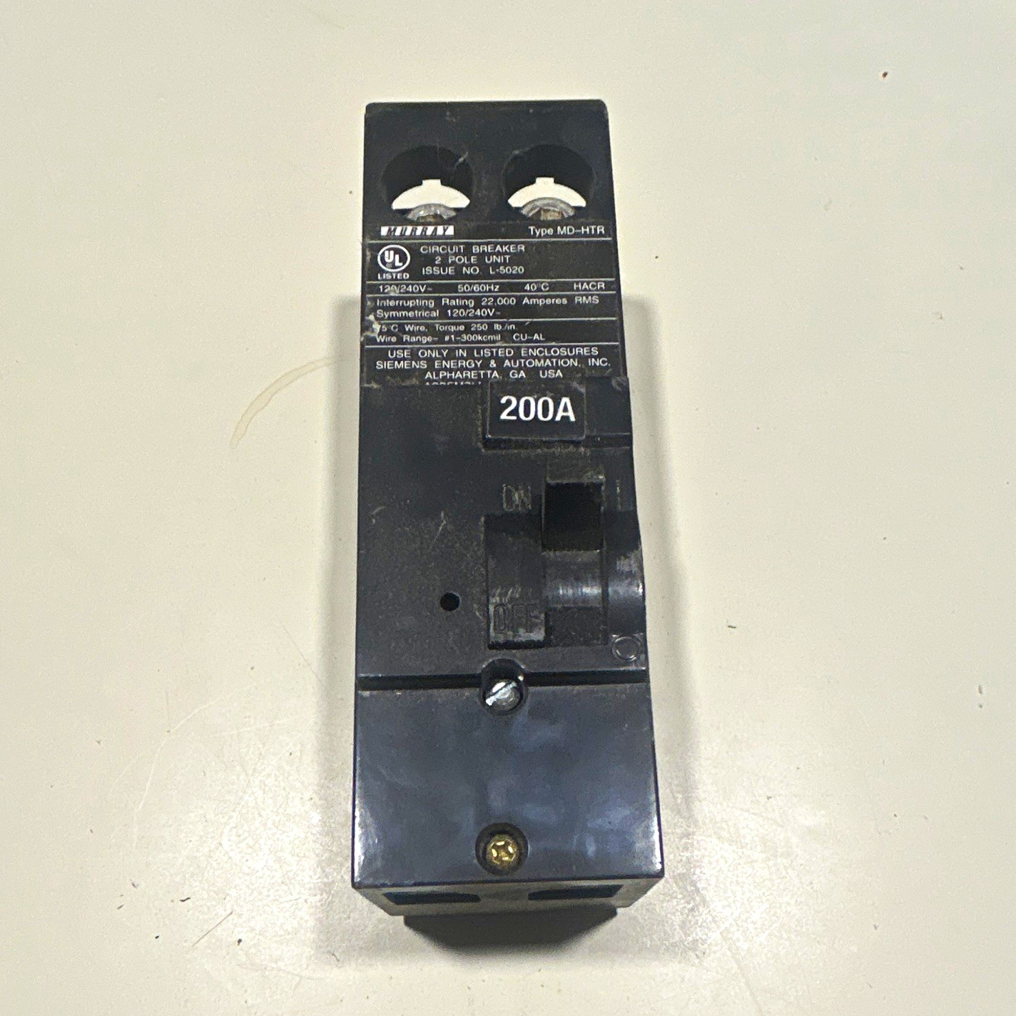 Murray Type MD-HTR 200A 2 Pole Main Circuit Breaker 120/240V HACR