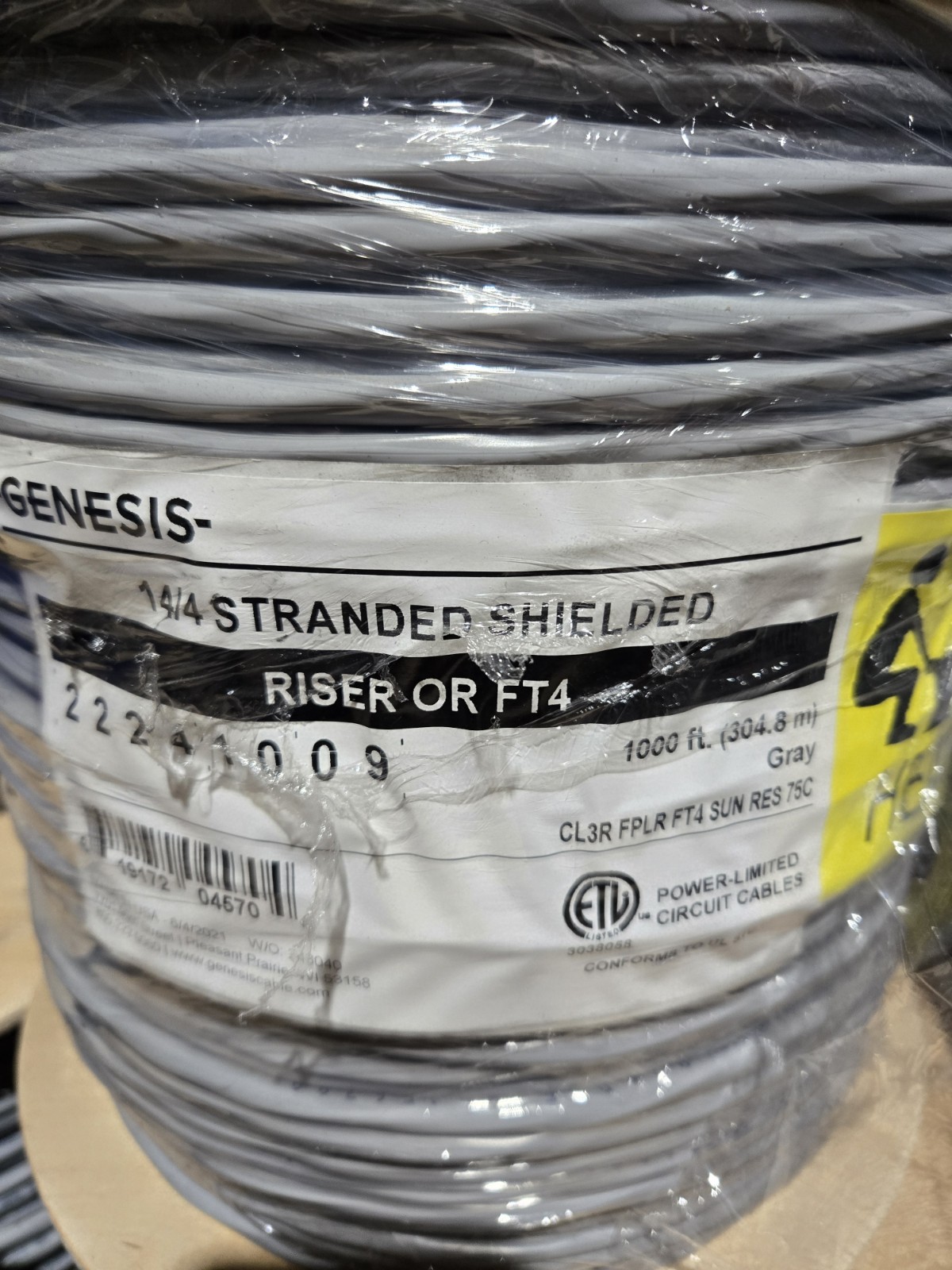 14/4 Shielded grey sunlight resistant cable wire 1000′ 600V Genesis Riser/FT4