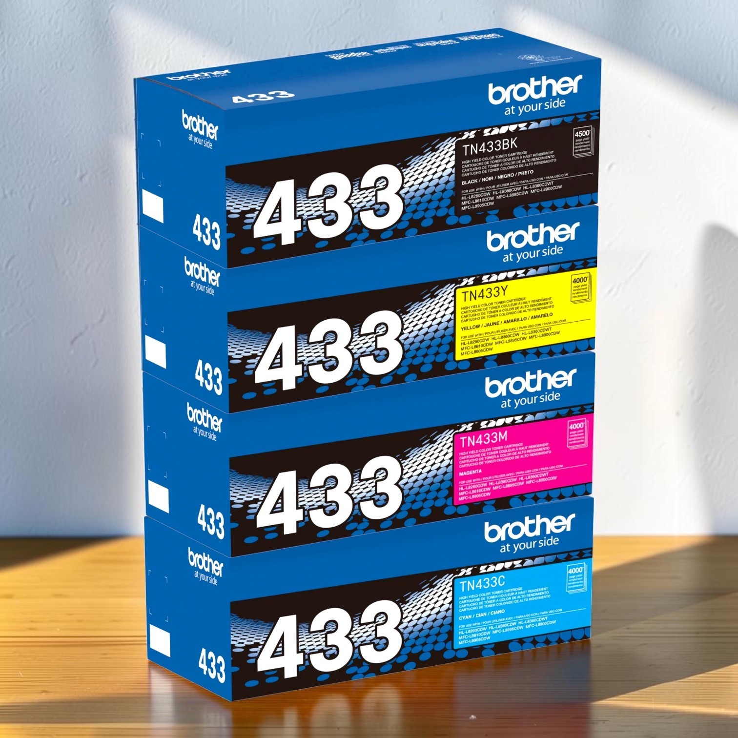 Genuine Brother TN433 High Yield Toner Cartridge Set Pack of 4 New Sealed Box