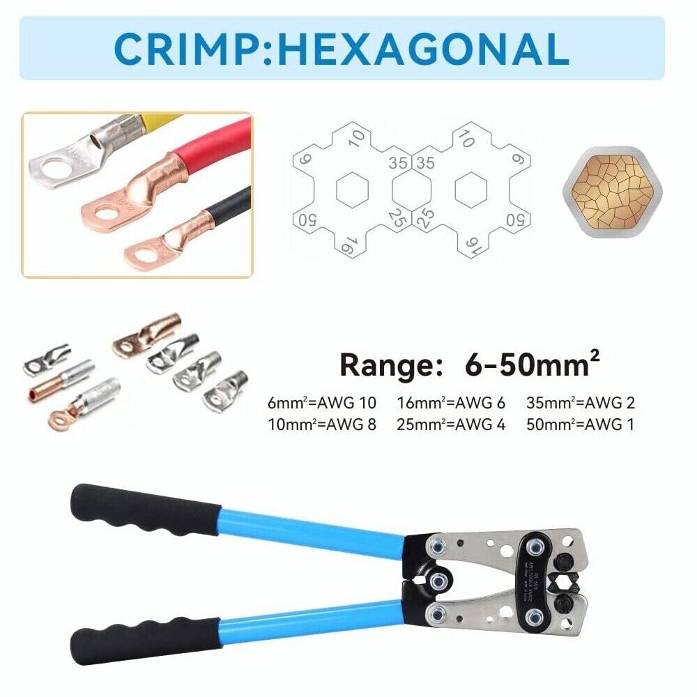 6-50mm² Cable Lug Crimping Tools Hand Electrician Pliers Crimper Wire Cable