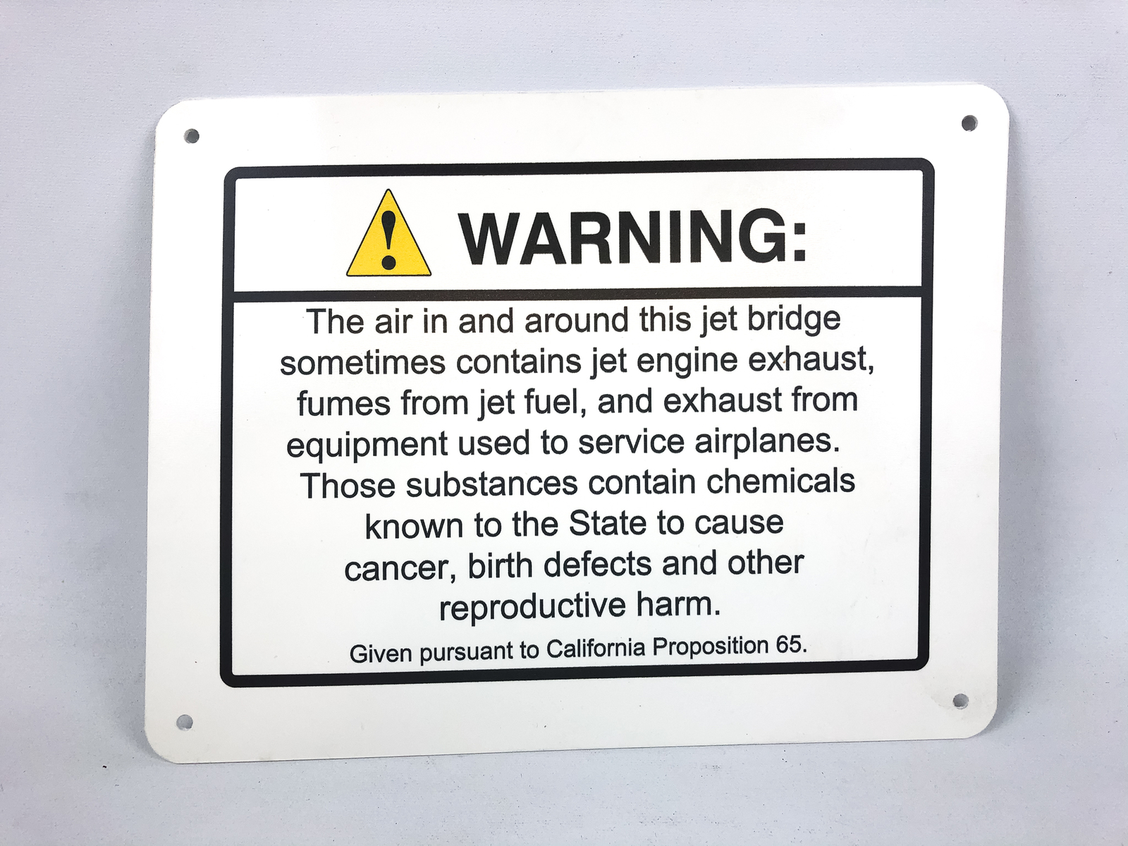 California Prop 65 Jet Engine Exhaust Fumes Airplane Air Warning Sign 11″x8.5″