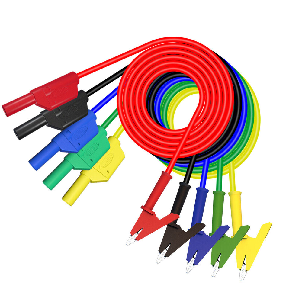 5PCS Safety Shrouded Banana Plug To Crocodile Alligator Clip Test Leads Cable