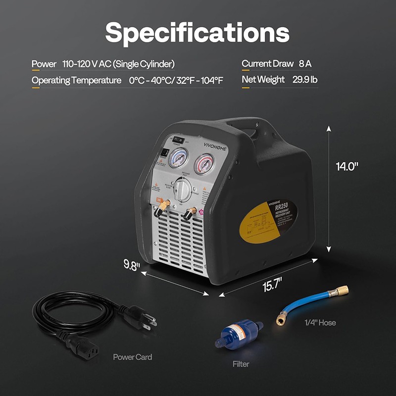 Refrigerant Recovery Machine 3/4HP SingleCylinder AC HVAC Recycling Tool 1750rpm