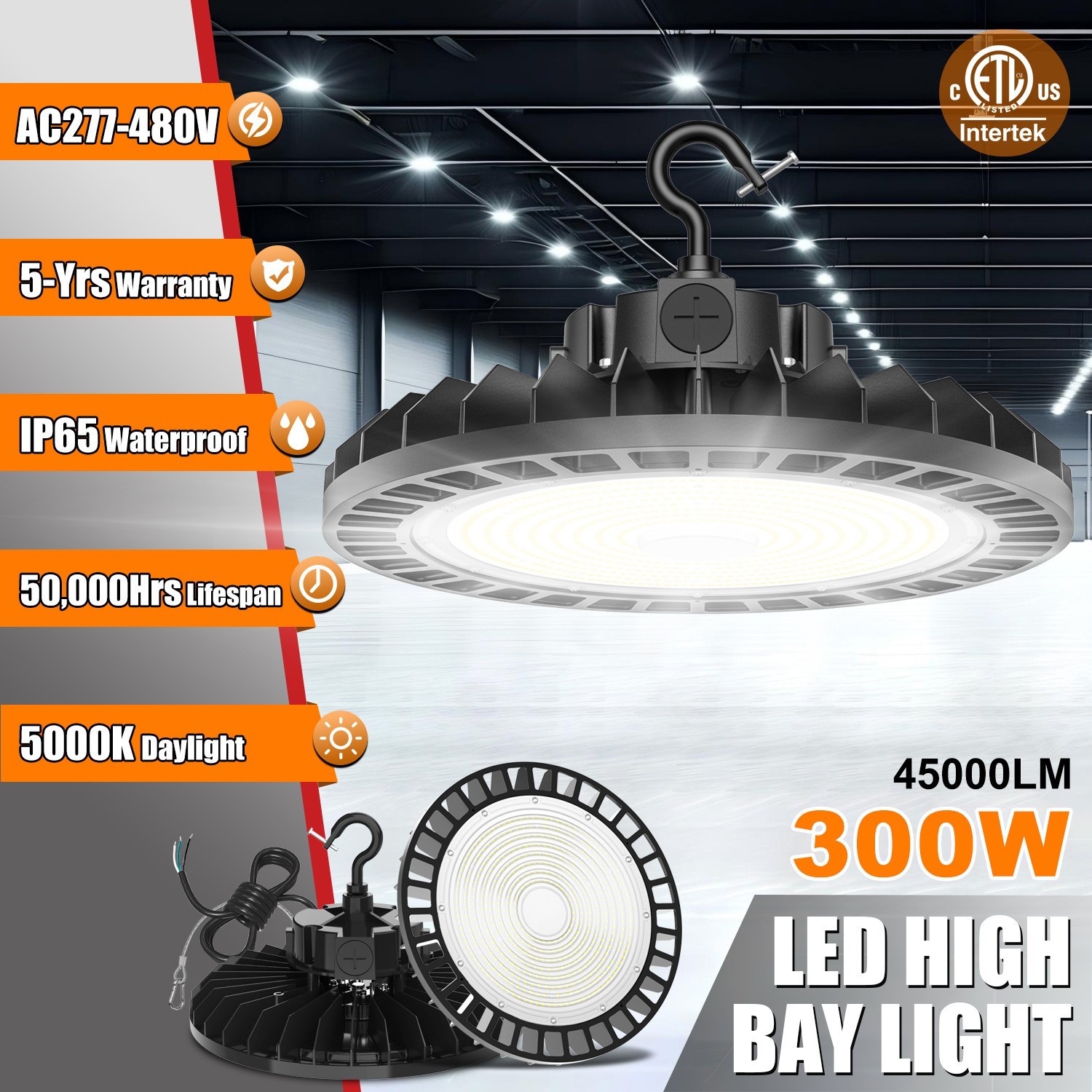 480V 45000LM 300W LED High Bay Area Light Fixture Commercial Warehouse Shop Lamp