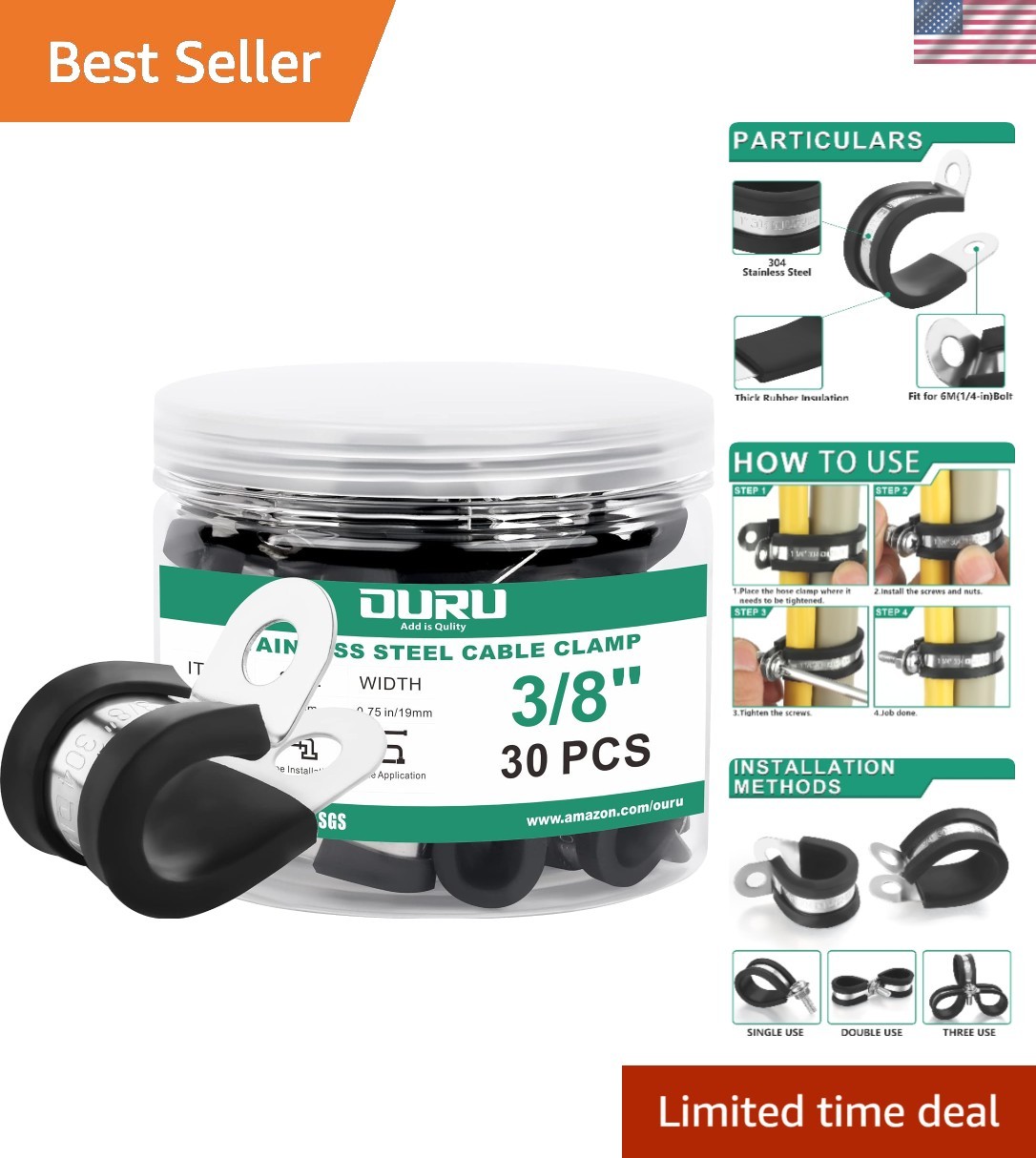 30pcs 3/8 Inch Rubber Insulated Cable Clamps for Safe and Easy Installations