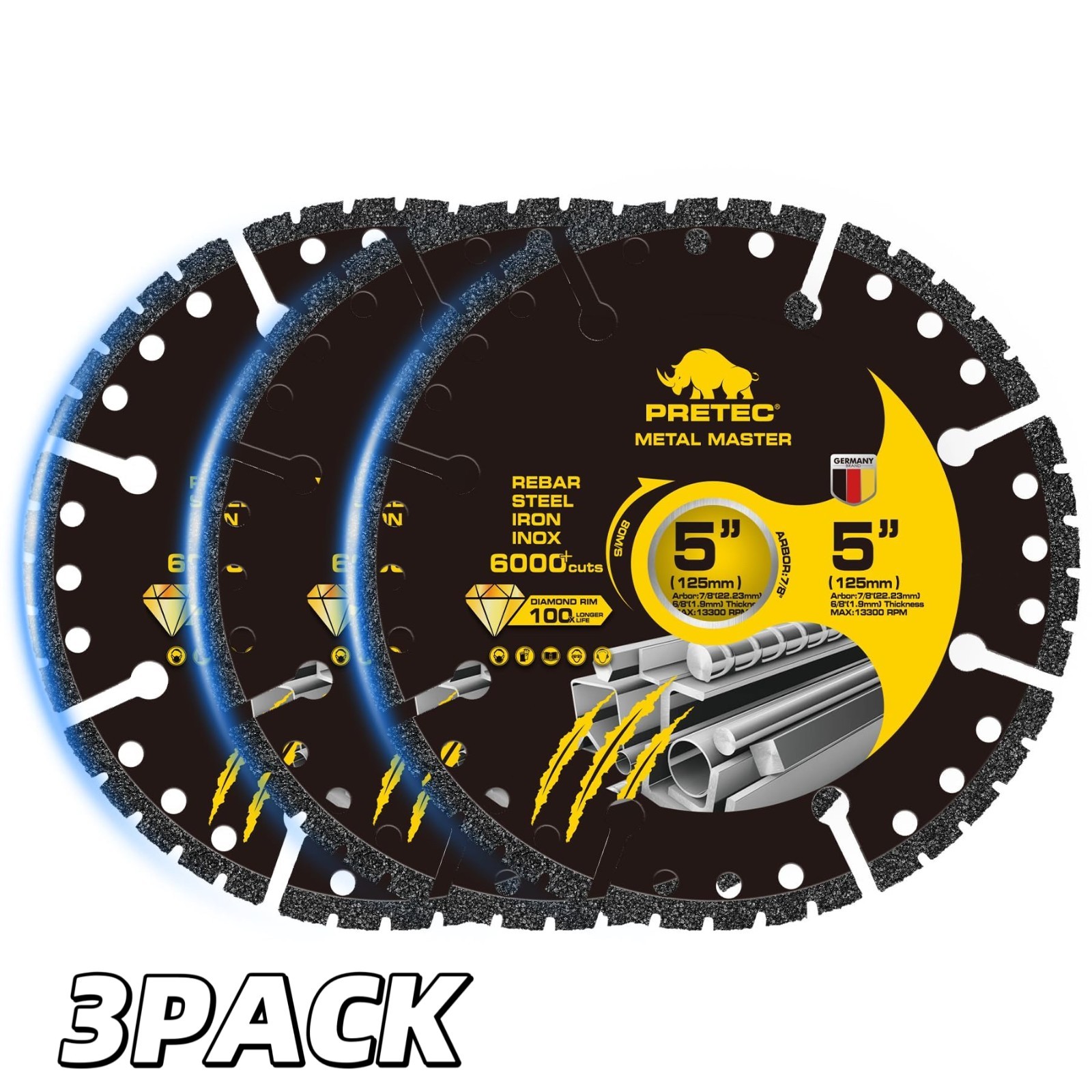 5″ Diamond Cut Off Wheel 3 Pack,6000+ Cuts Metal Cutting Disc for Angle Grinder