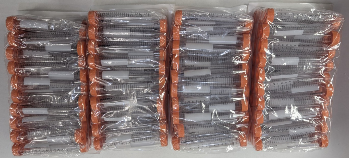 Corning 430053 15mL Centrifuge Tubes 200ct Sealed Bags EXP 08/2025 Bulk PET