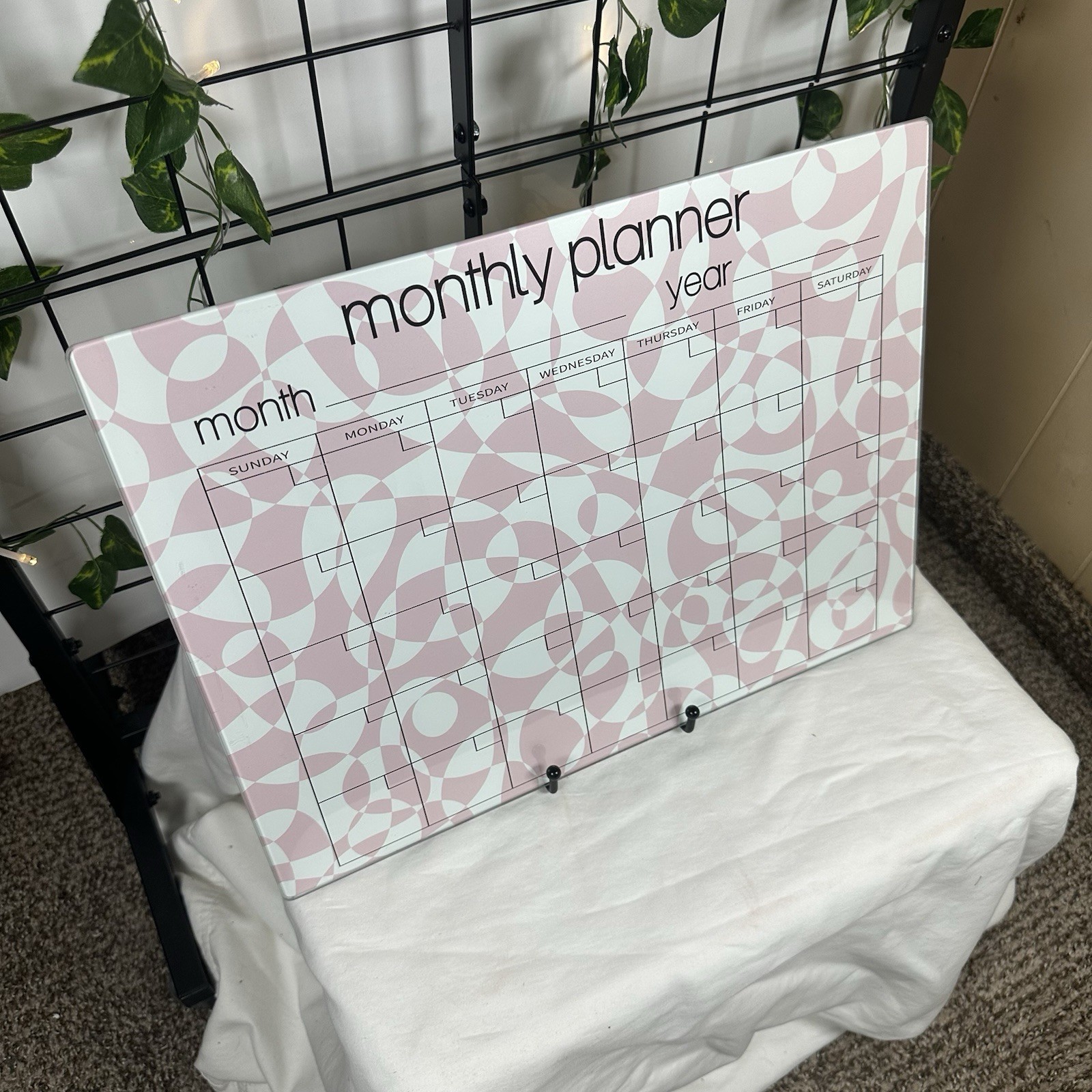 Dry Erase Monthly Calendar Planner Pink/White/Black Patterned 11.75″ x 15.75″