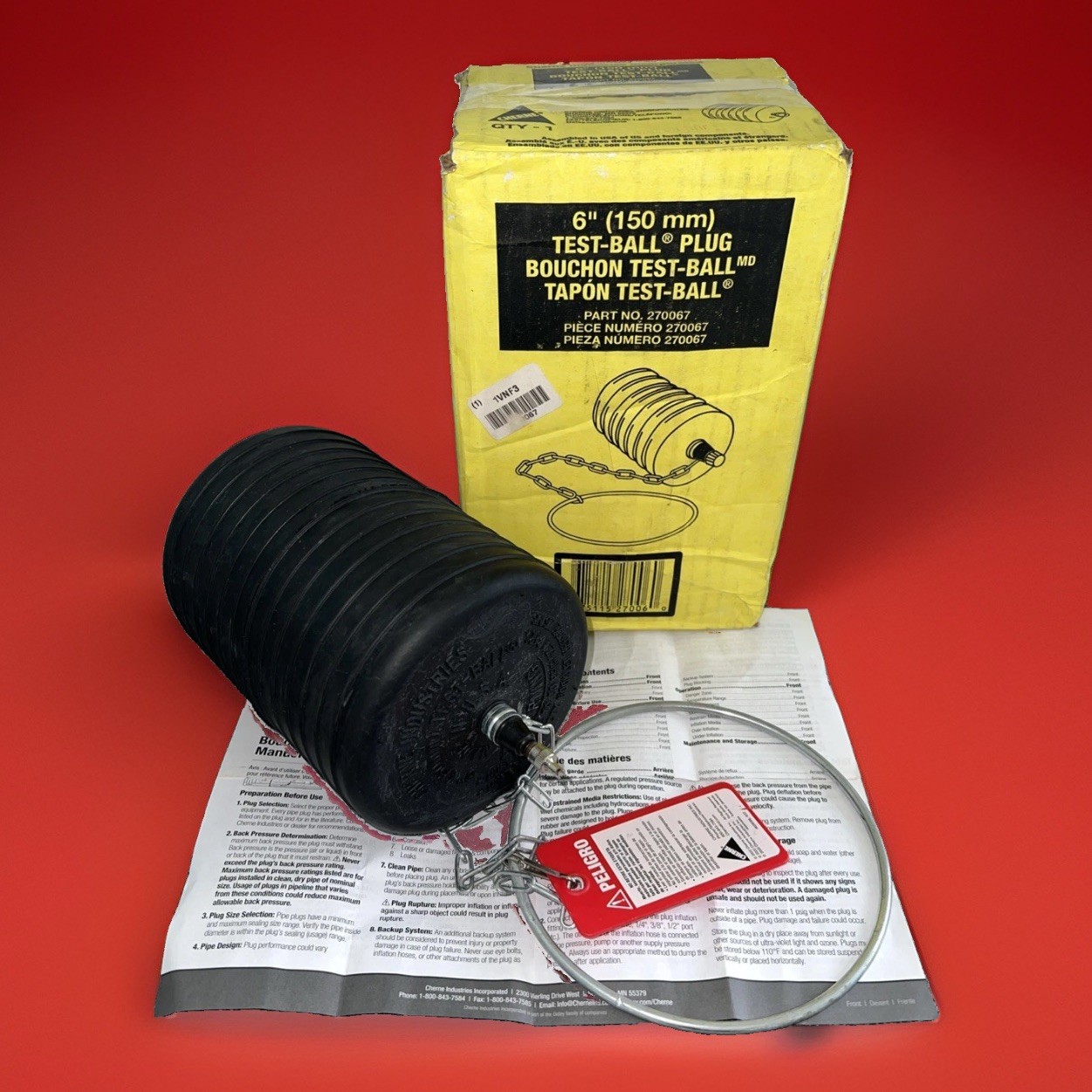 CHERNE 270067 Test Ball Plug, Ring & Chain, 6″