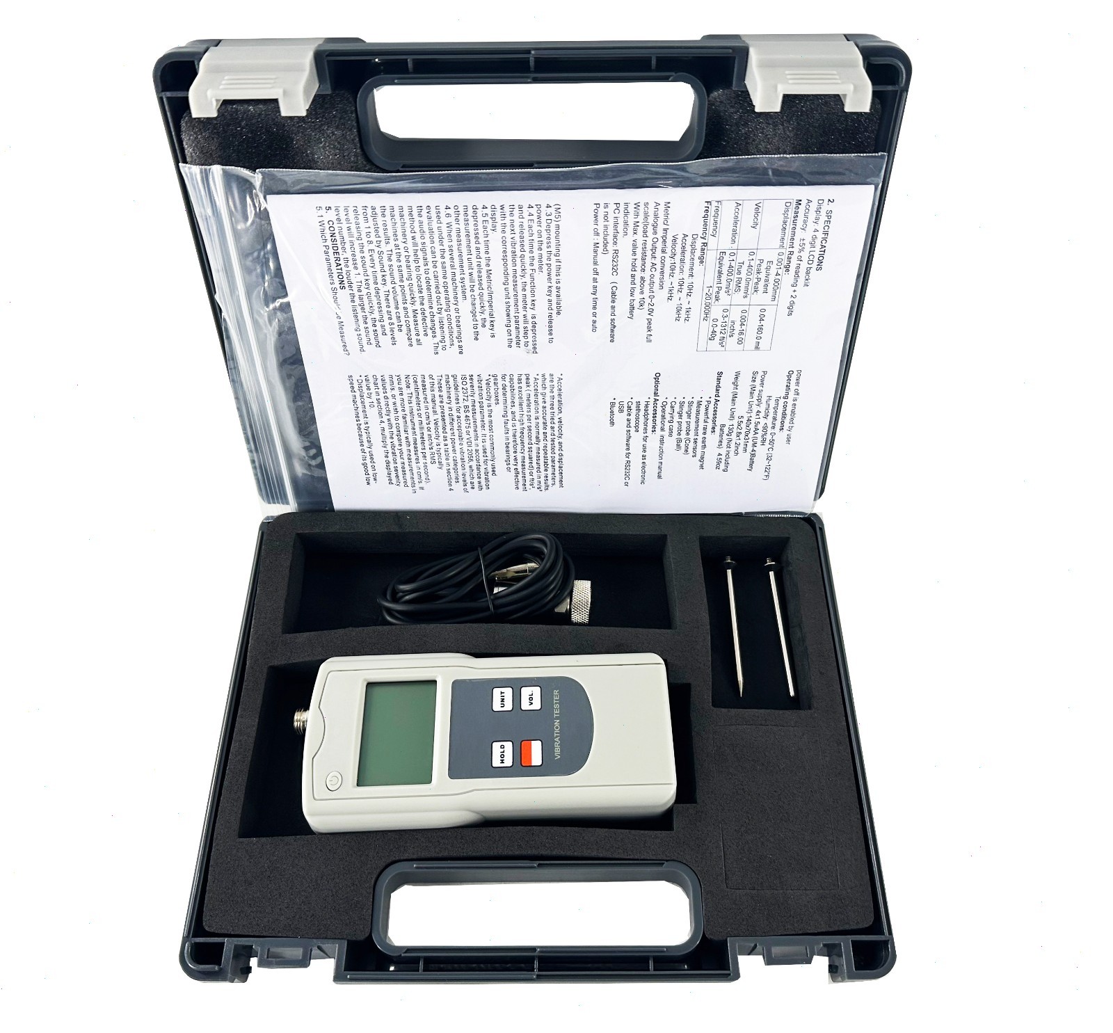 Handheld Vibration Analyzer with Velocity 0.1-400.0 mm/s Software and USB Cable