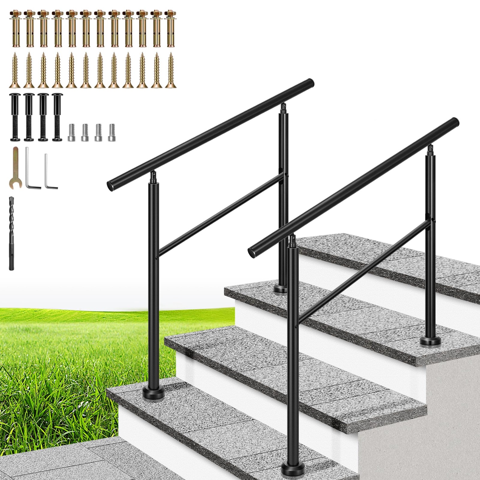 Vivohome 2-Pack Hand Rails For Outdoor Steps Galvanized Steel Railing Straight