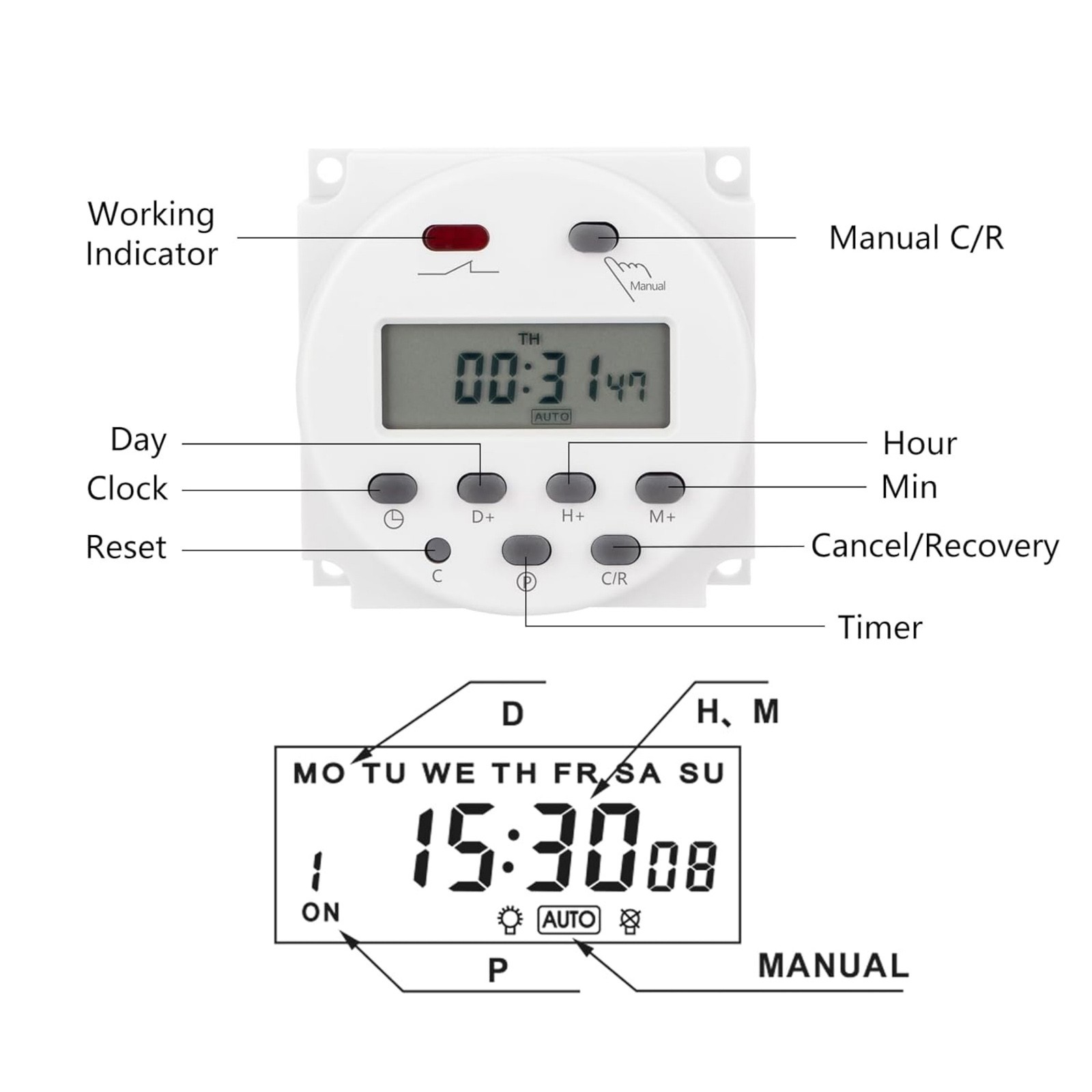 DC 12V Digital LCD Weekly Timer For Programmable Relay Switch 16A 17 On/Off
