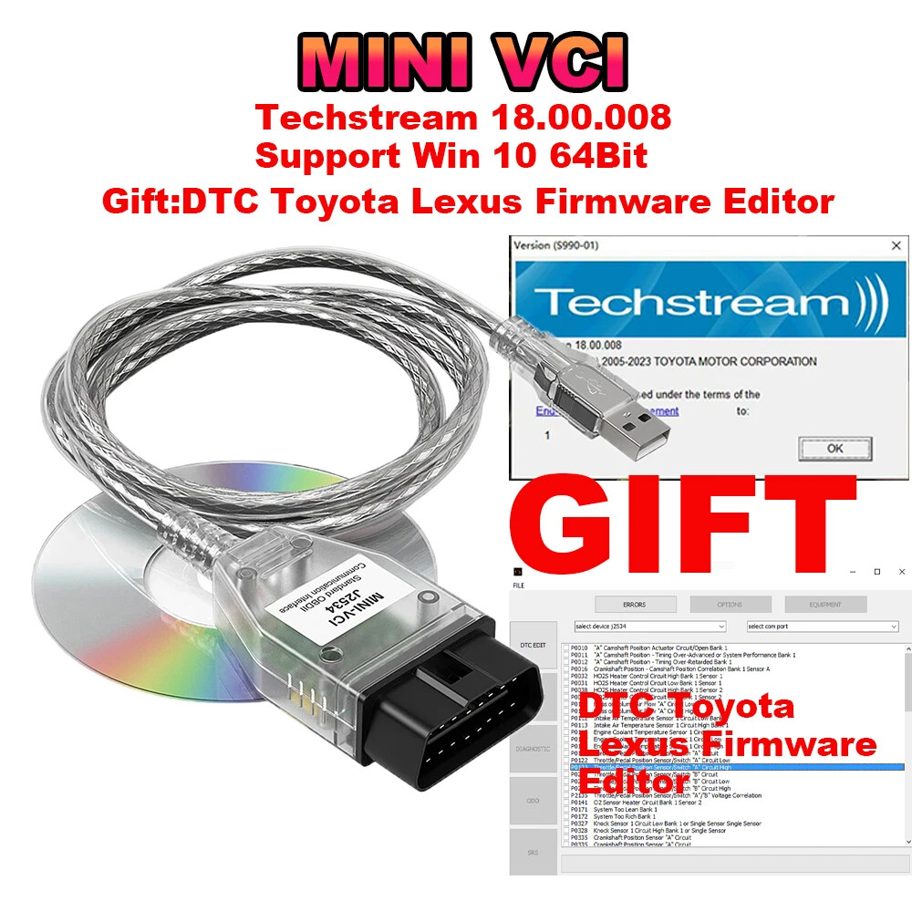 For Toyota TIS Techstream V18.00.008 FTDI FT232RL OBD2 Diagnostic Cable until