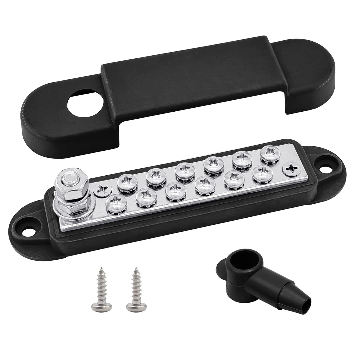 1/4″ Stud Power Distribution Block Bus Bar with 12 X #8 Screws, 5.3″ 12V 150A M